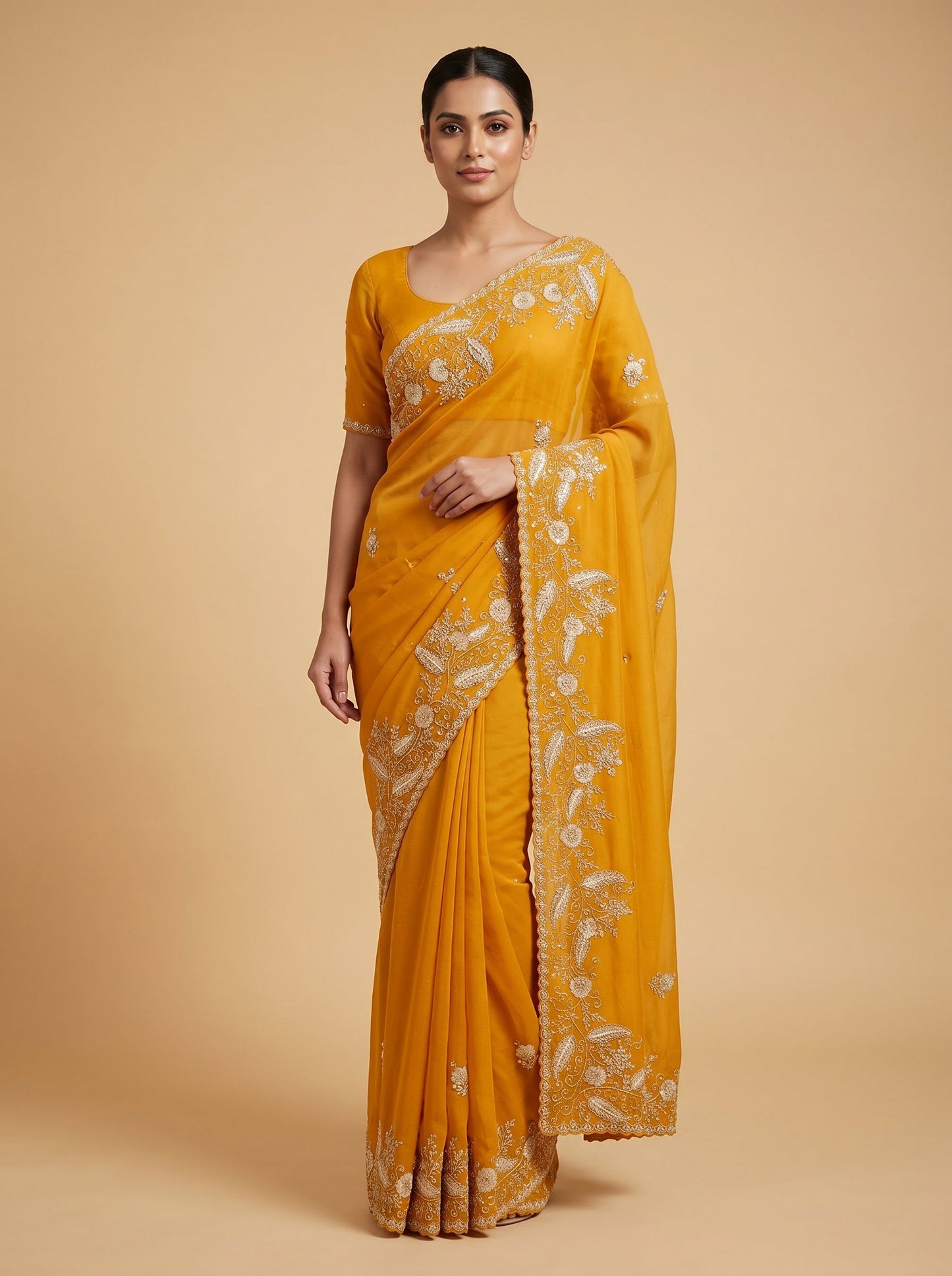Mustard Thread Glow Saree