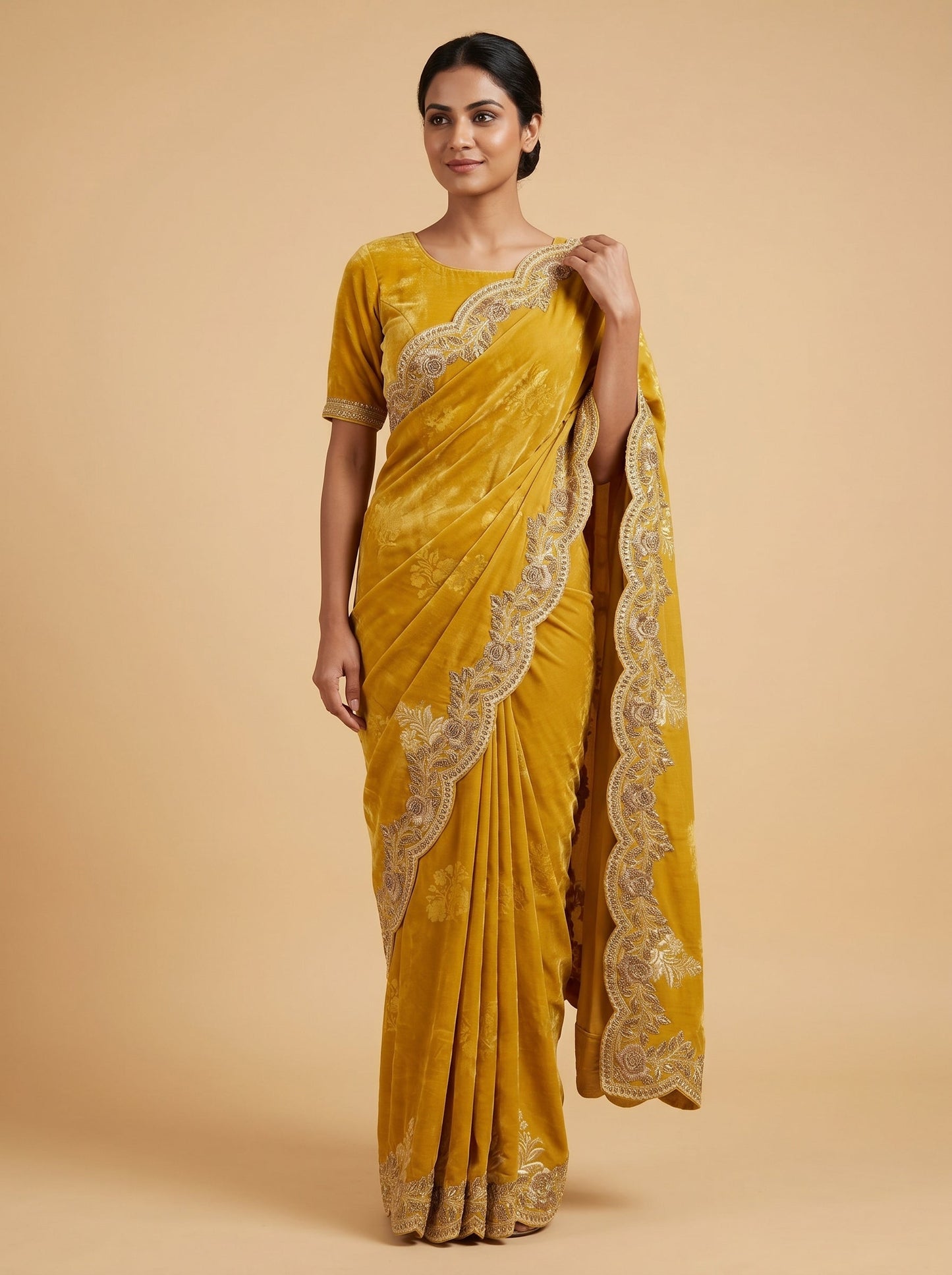 Mustard Warm Tone Embroidered Saree