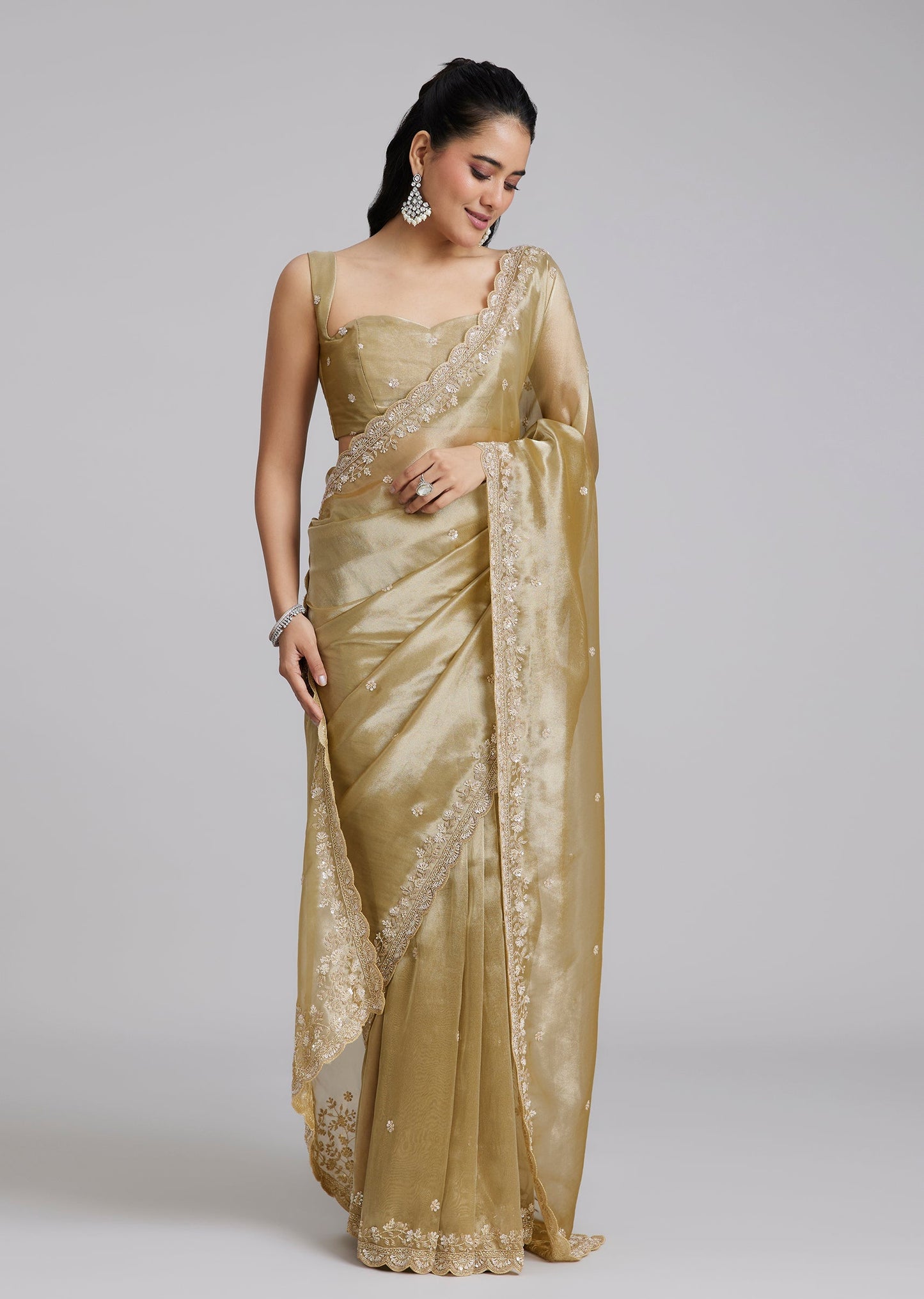 Mustard Yellow Tissue Saree