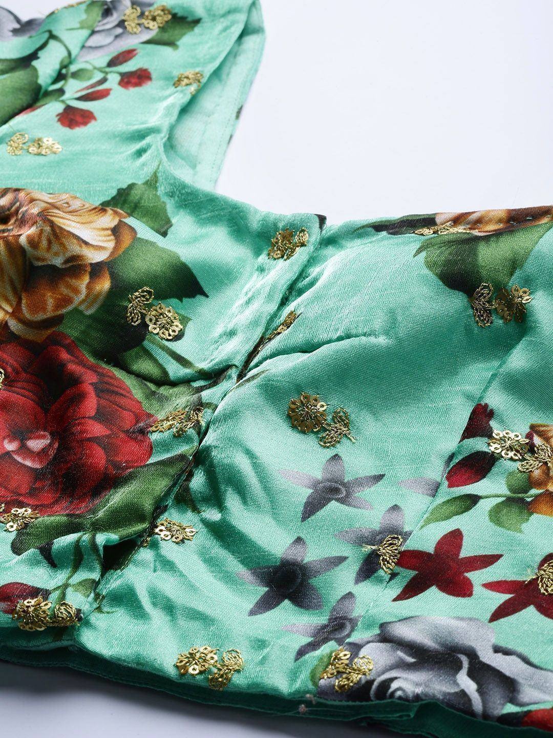 Tulsi Art Green Floral Semi-Stitched Myntra Lehenga & Unstitched Blouse With Dupatta