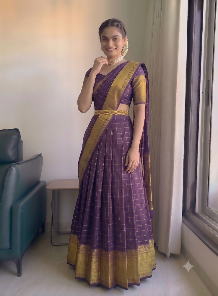 Teeya Creation Elegant Wine Red Checkered Silk Lehenga Choli with Traditional Zari Work