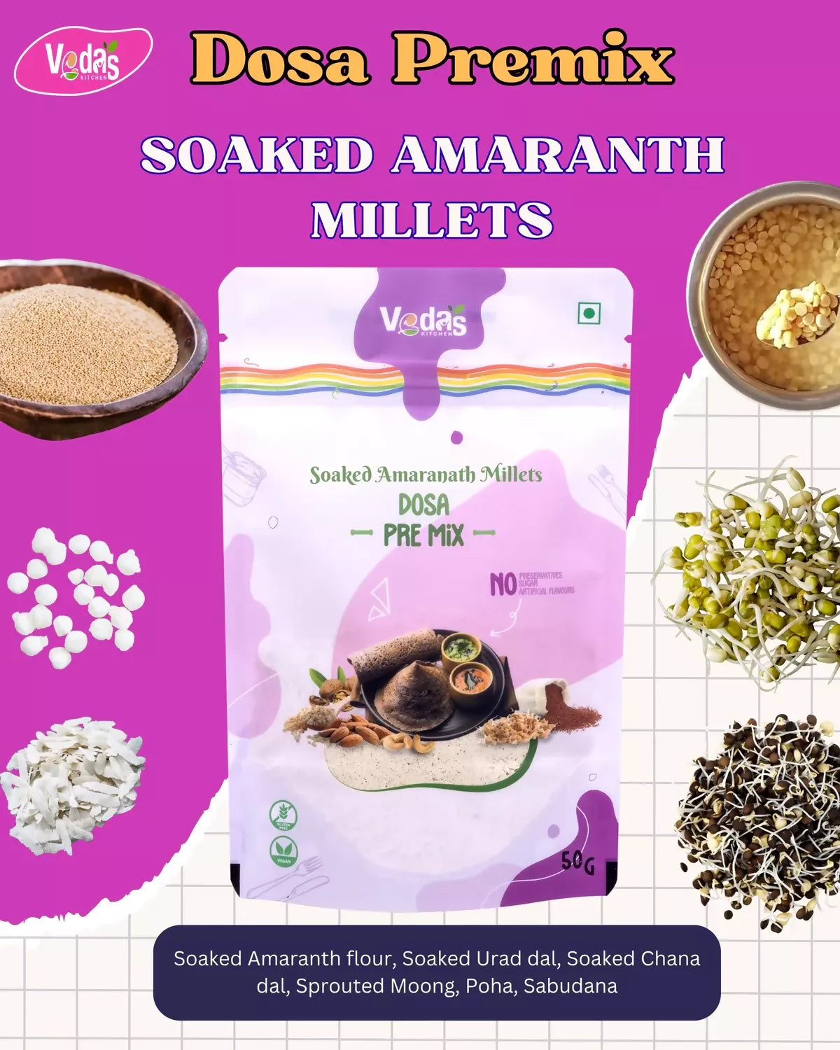 Vedas Kitchen Soaked Amaranth Millets Dosa Premix