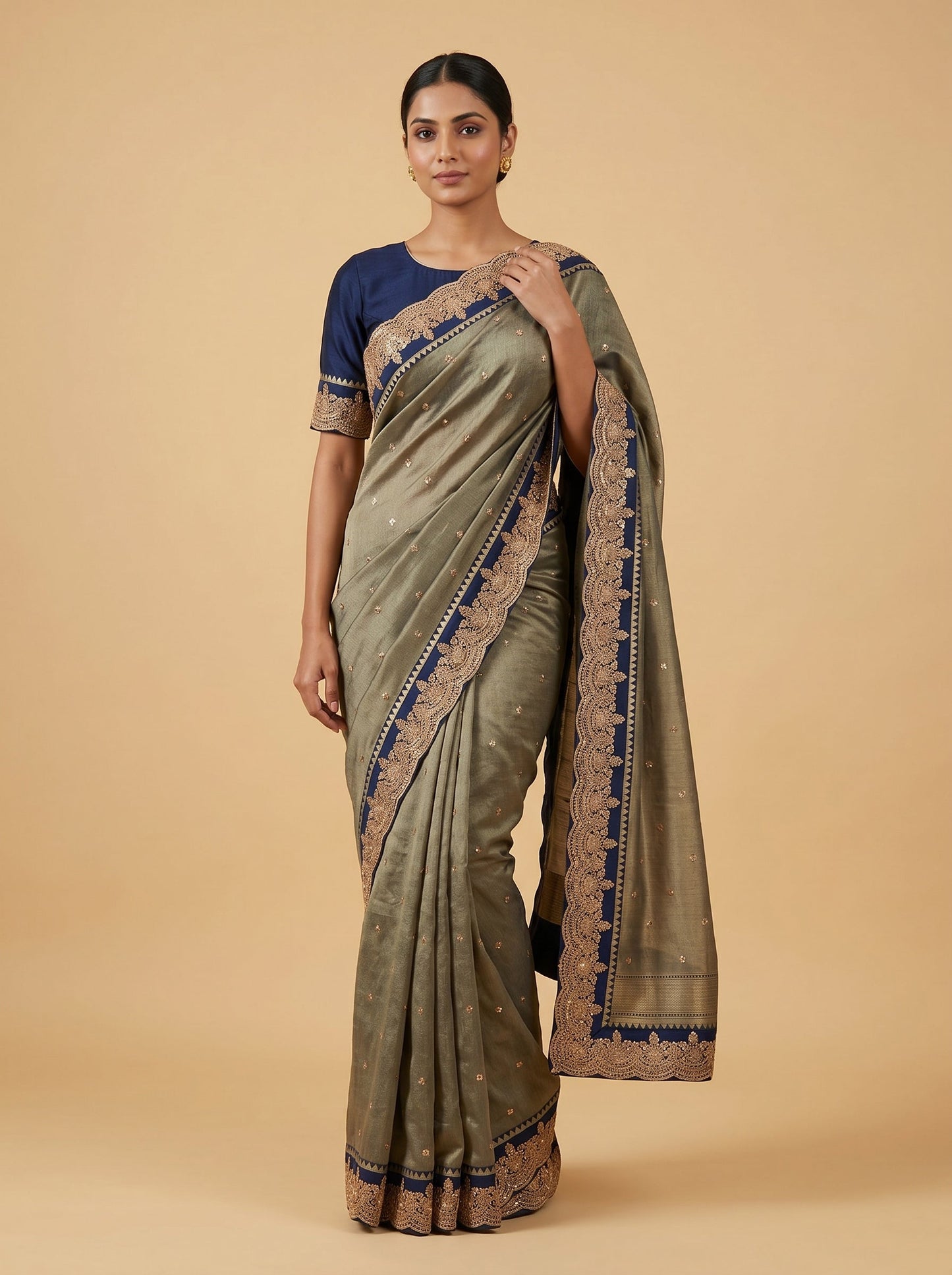 Navy Blue Fine Craft Embroidered Saree