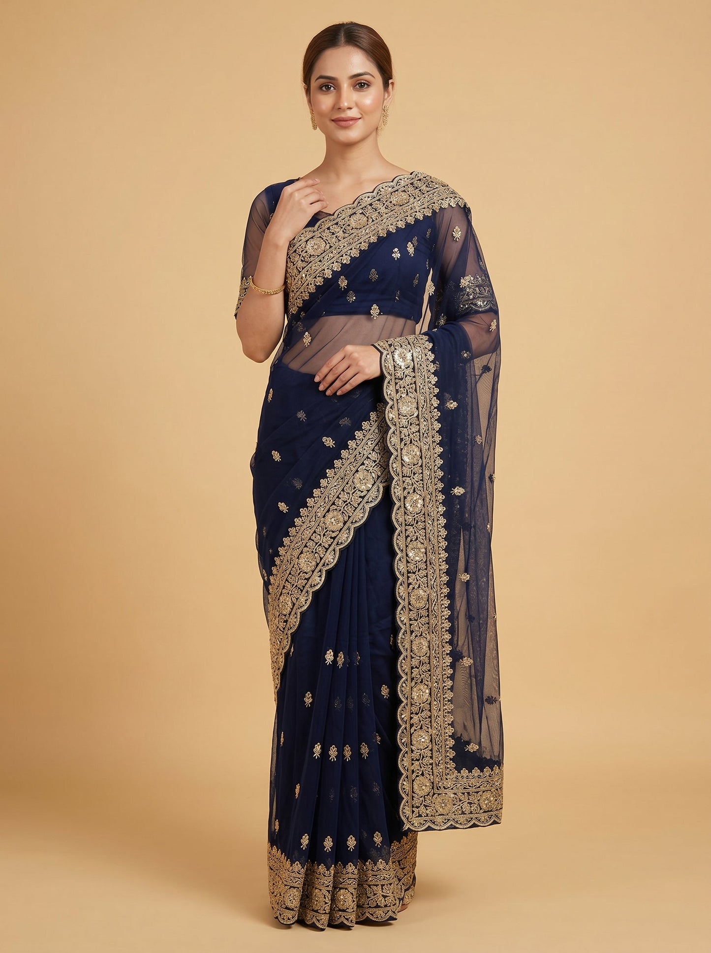 Navy Deep Tone Embroidered Saree
