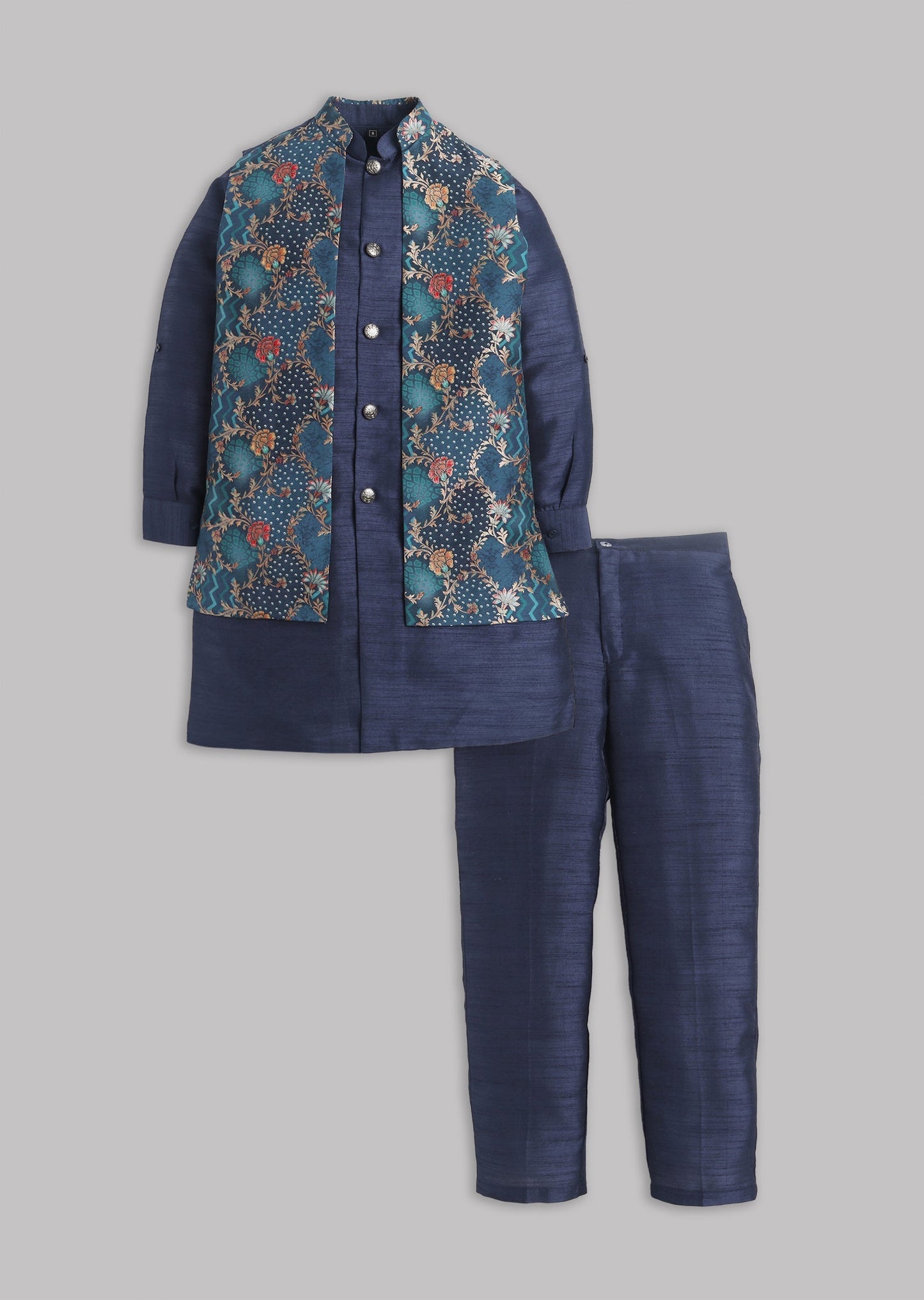Navy Floral Nehru Jacket Set