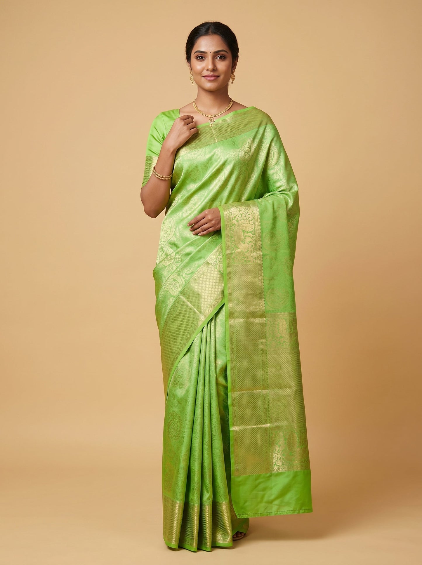 Neon Fluorescent Green Handloom Saree