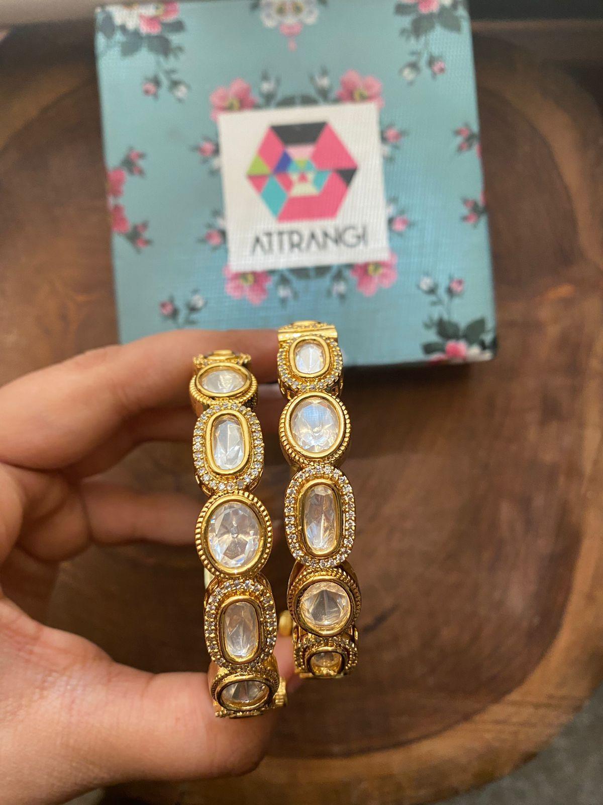 Nimisha Uncut Polki Bangle in Gold Polish