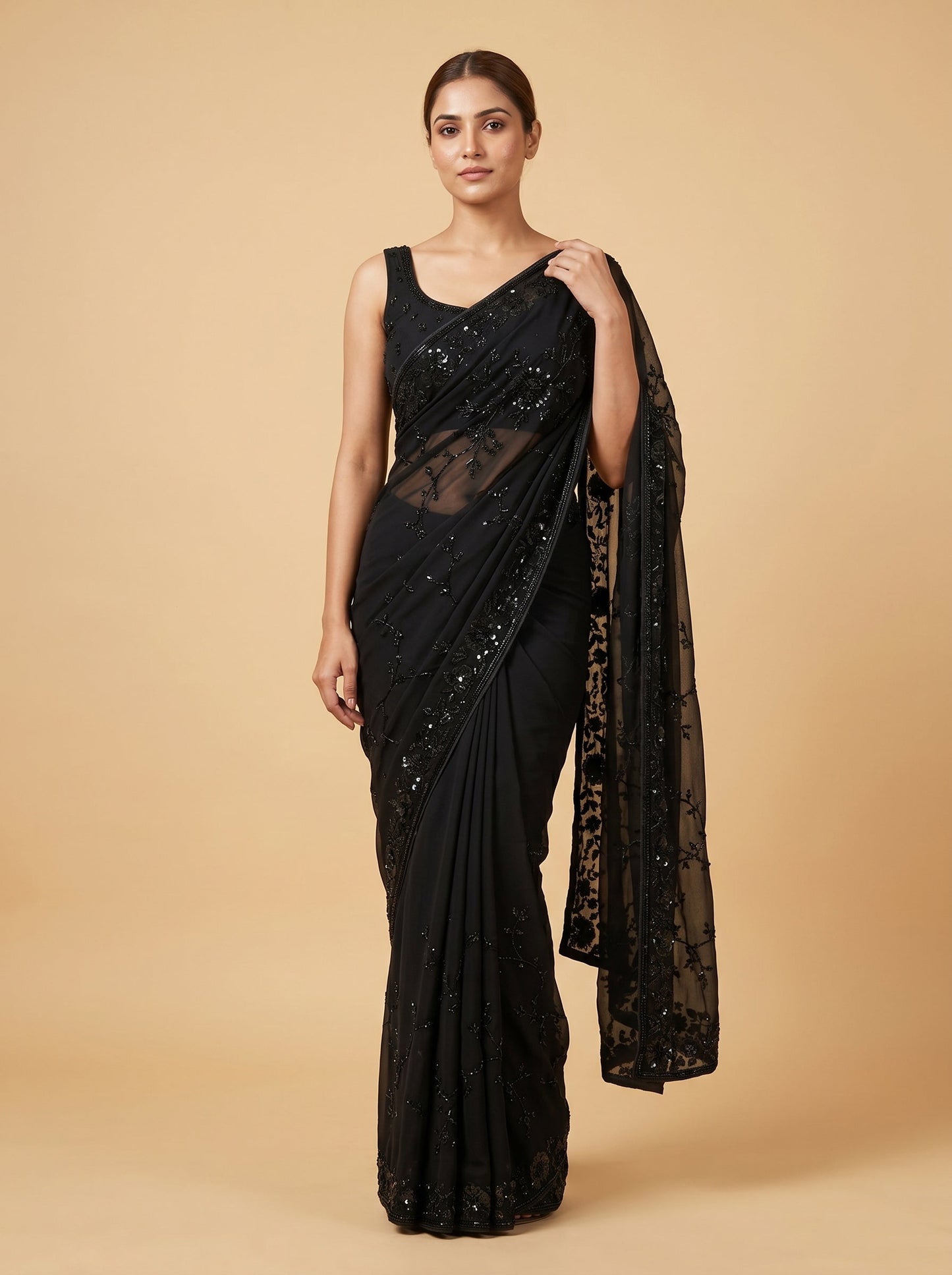 Noir Sequin Embroidered Saree