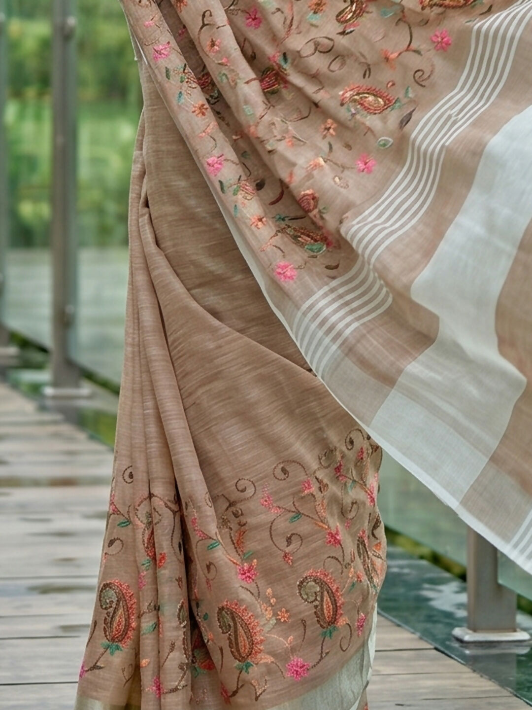 Shree Shyam Fashion Brown Linen Saree