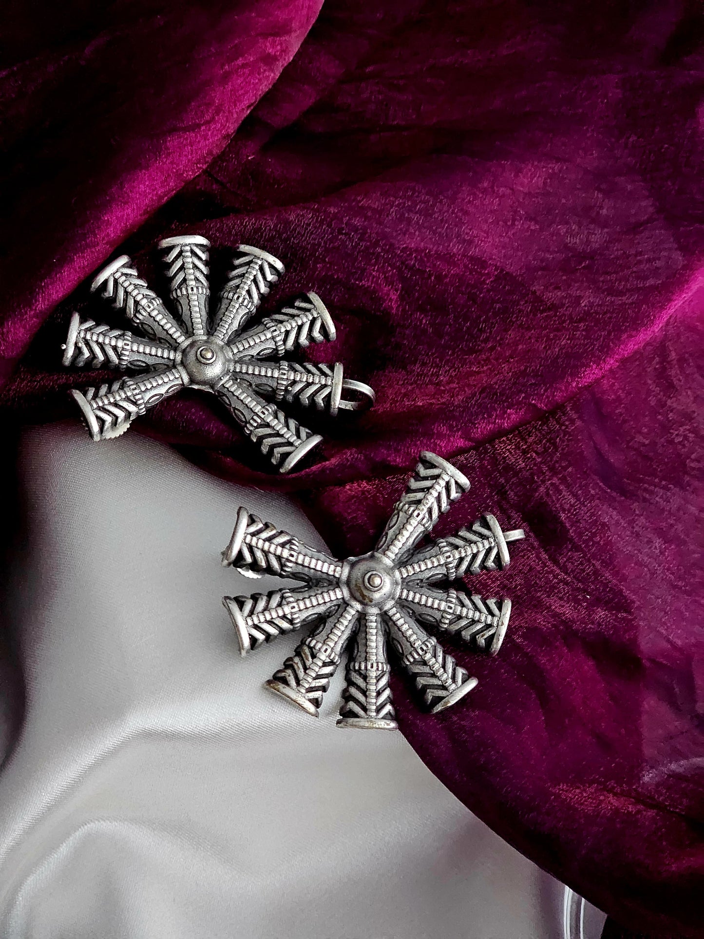 Silver Plated intricate Shield of Arrows earrings