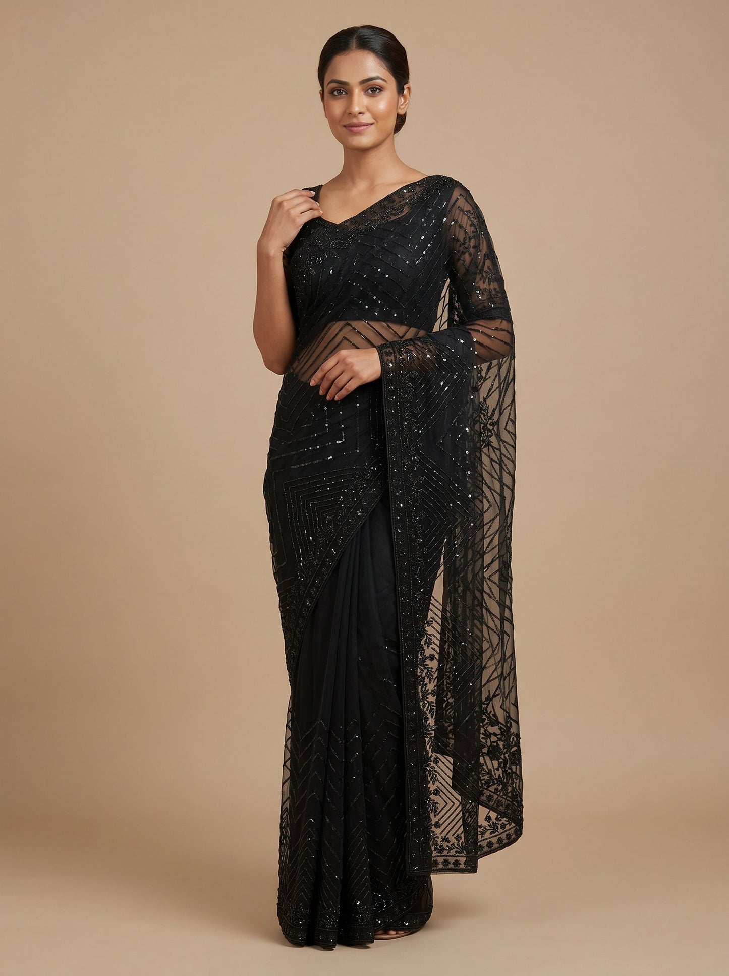 Obsidian Black Shine Saree