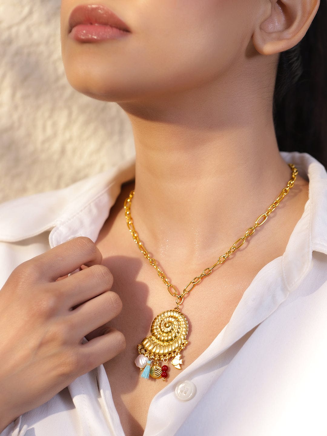 Oceanic Spiral Shell Multicolour Pendant Necklace