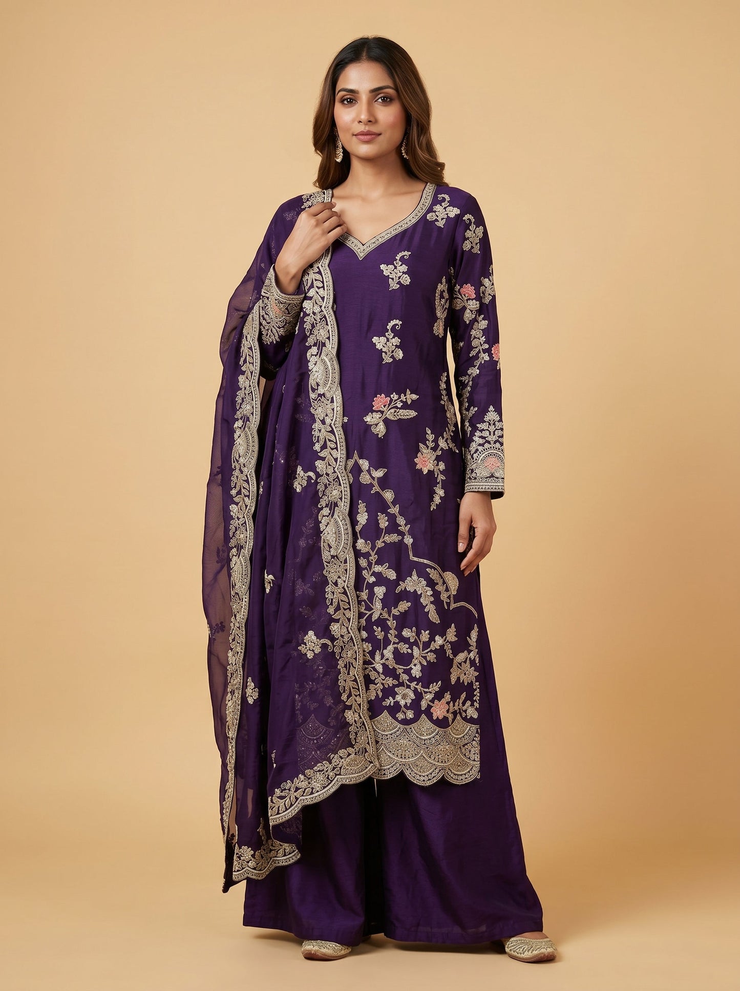 Off White Party Anarkali Suit