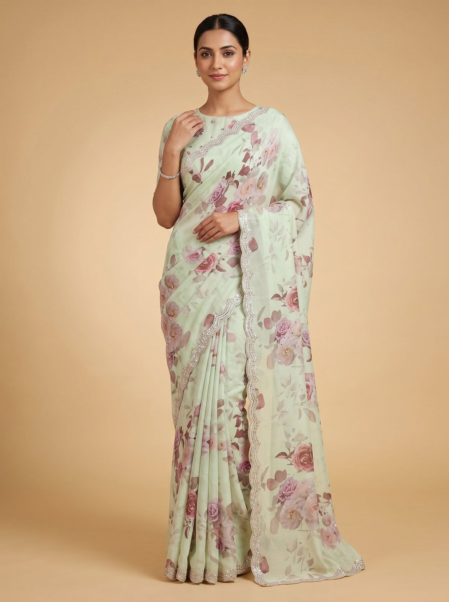 Off White Pearl Essence Embroidered Saree