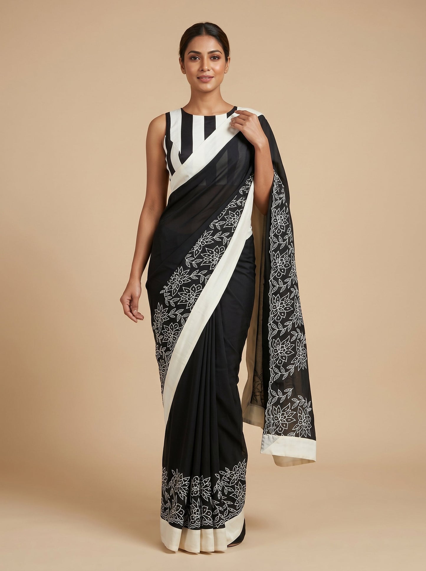 Off White Polished Minimal Saree