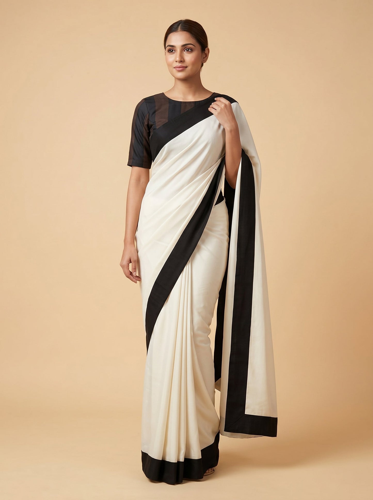 Off White Soft Finish Embroidered Saree