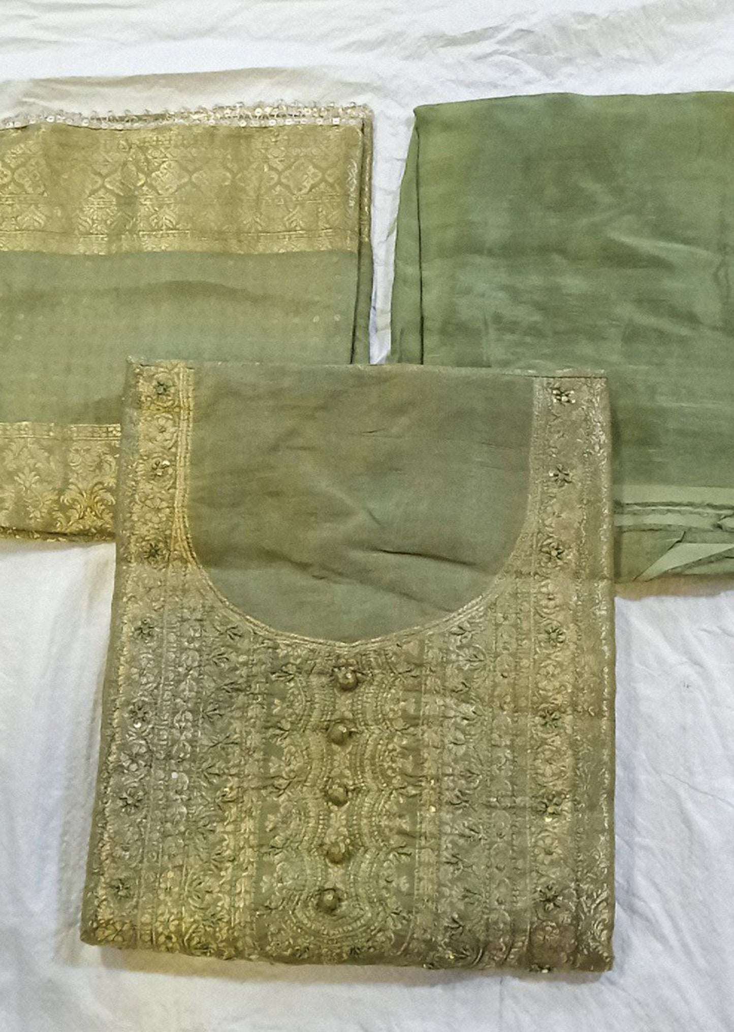 Olive Green Brocade Dress Material