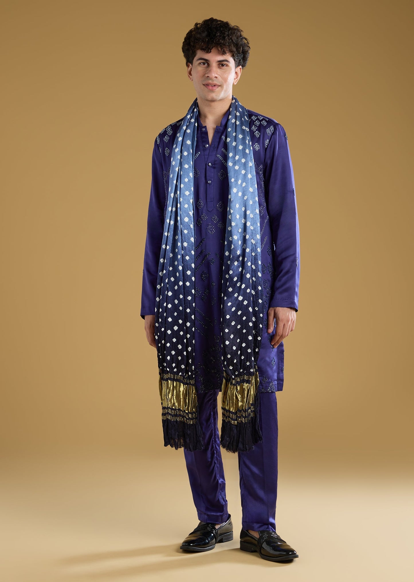 Ombre Blue Hand Dyed Bandhani Silk Dupatta