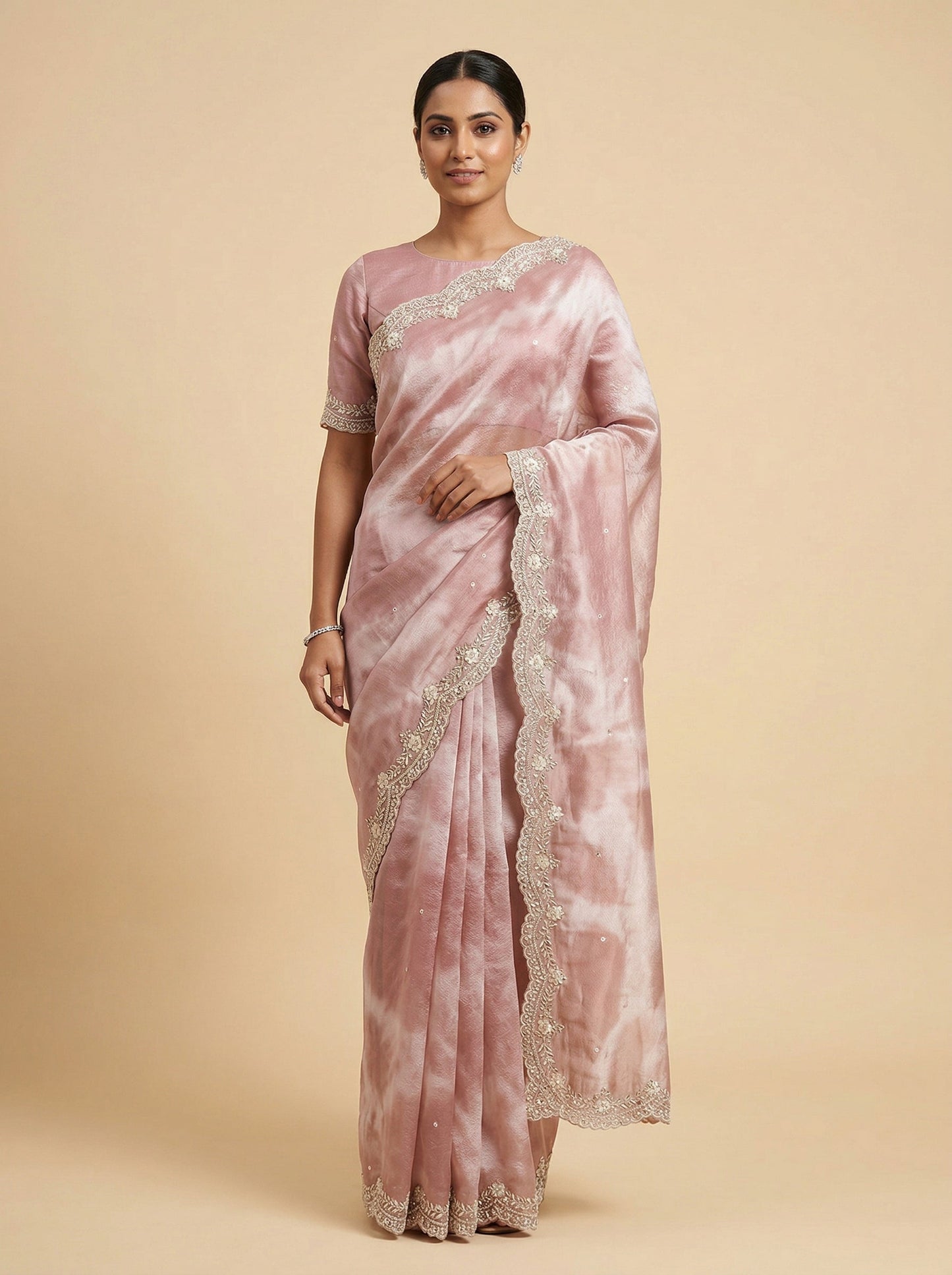 Onion Pink Bloom Embroidered Saree