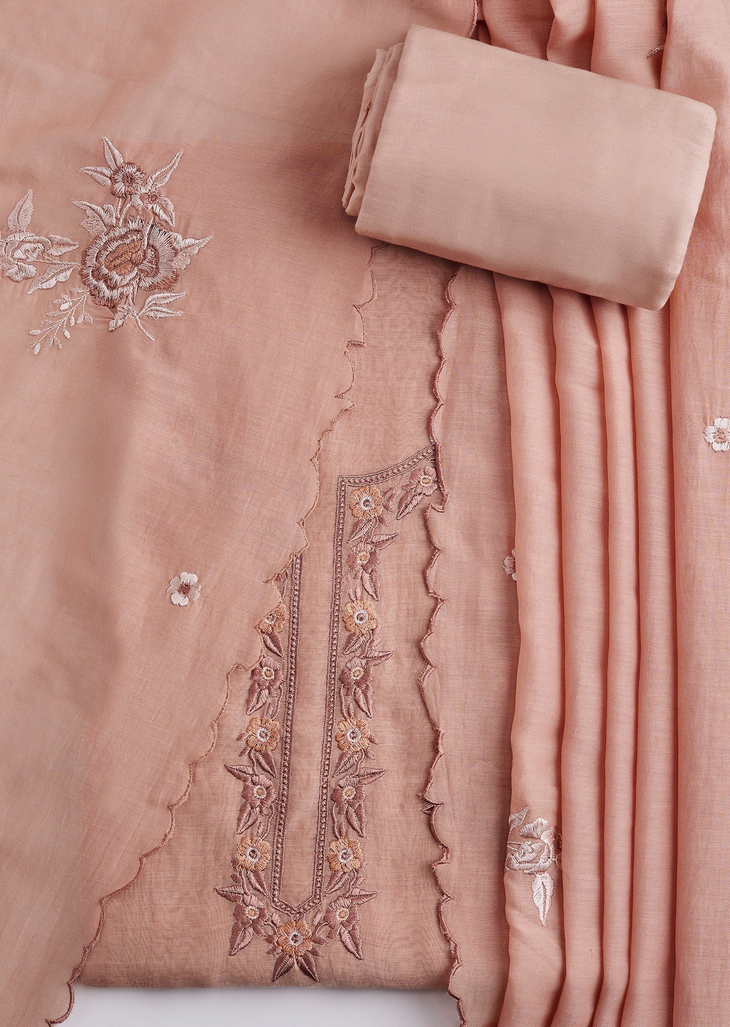 Onion Pink Cotton Embroidered Unstitched Suit Set With Dupatta