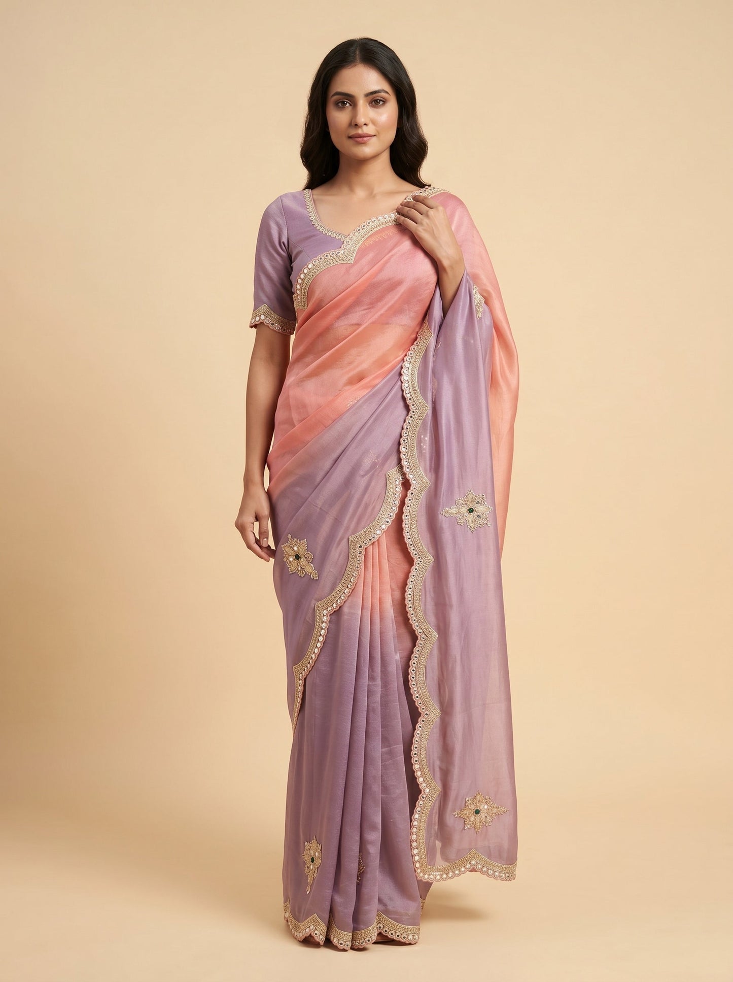 Orange Ombre Glow Embroidered Saree
