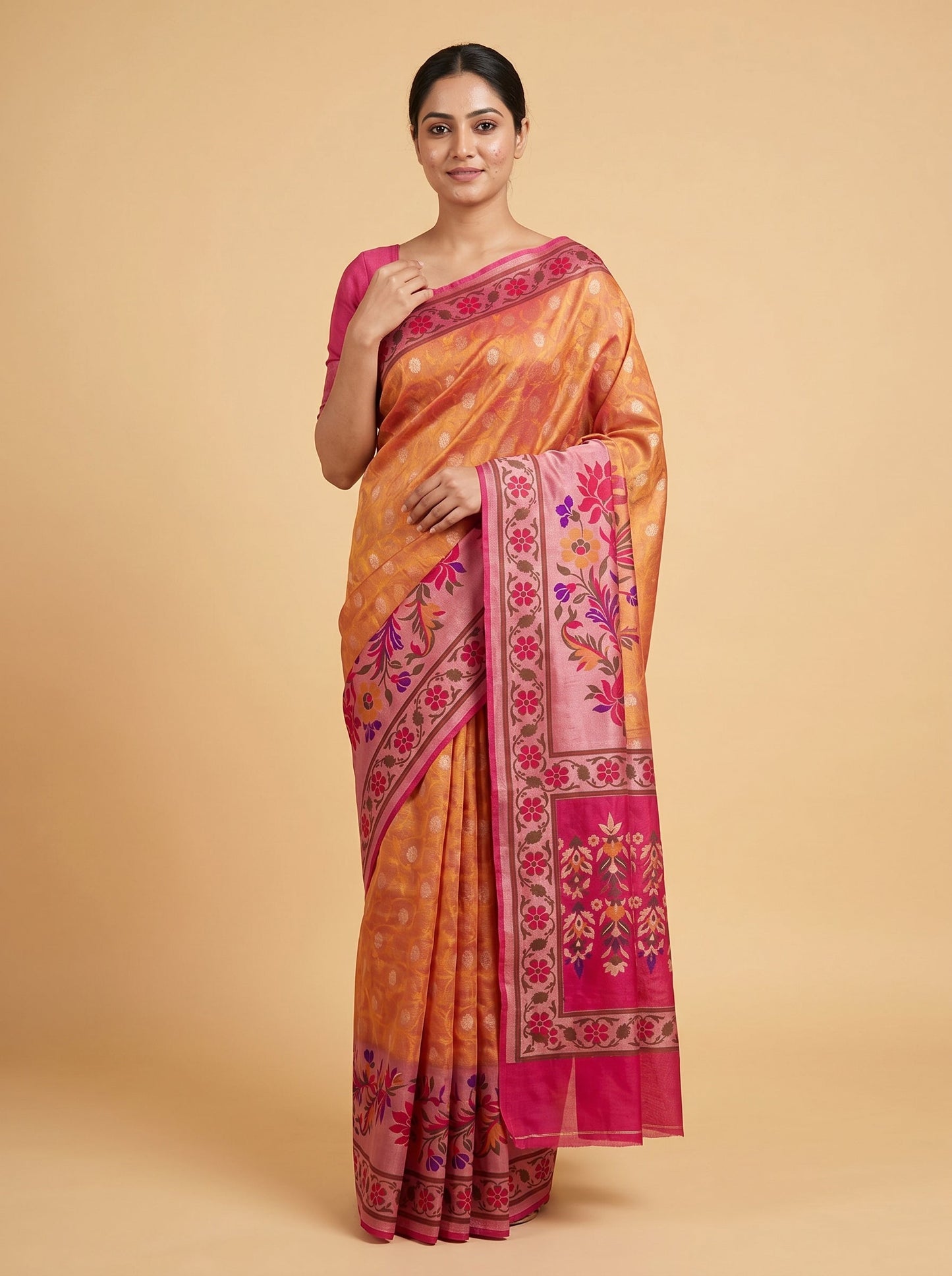 Orange Vibrant Weave Handloom Saree
