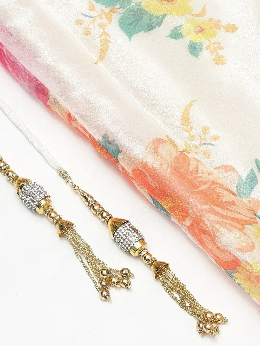 Tulsi Art Off-White Semi-Stitched Myntra Lehenga & Unstitched Blouse With Dupatta