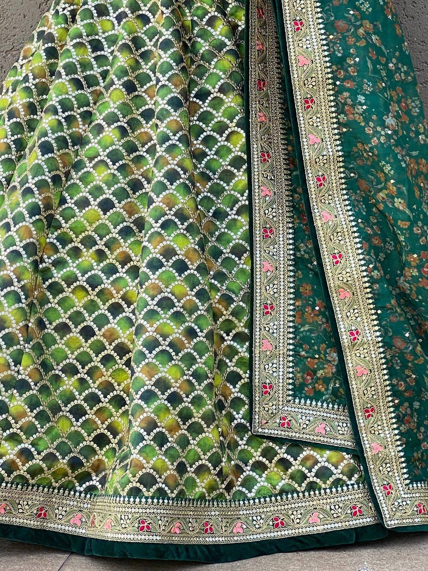Tulsi Art Outstanding Green Sequins Art Silk Sangeet Wear Lehenga Choli