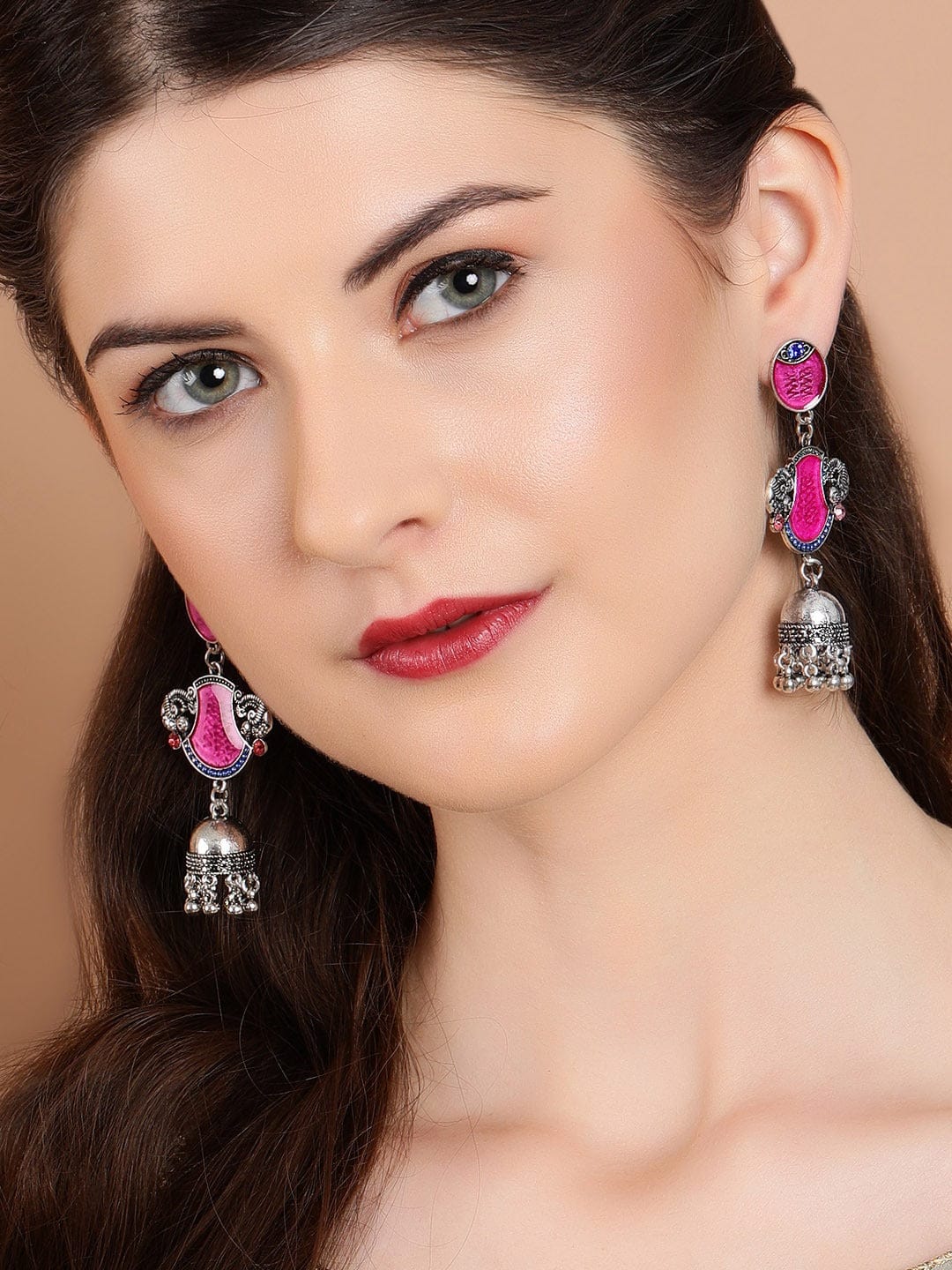 Artisan Crafted Red Enamelled Jhumka