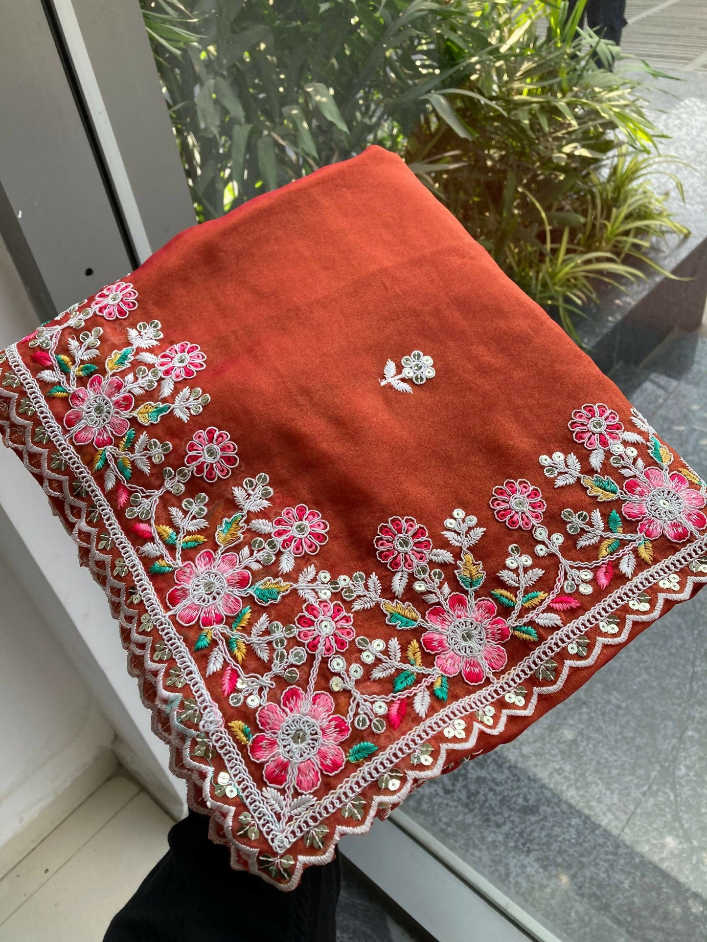 Teeya Creation New Trendy Wedding Special Party Wear Soft Nxc Moss Chiffon Saree-Orange