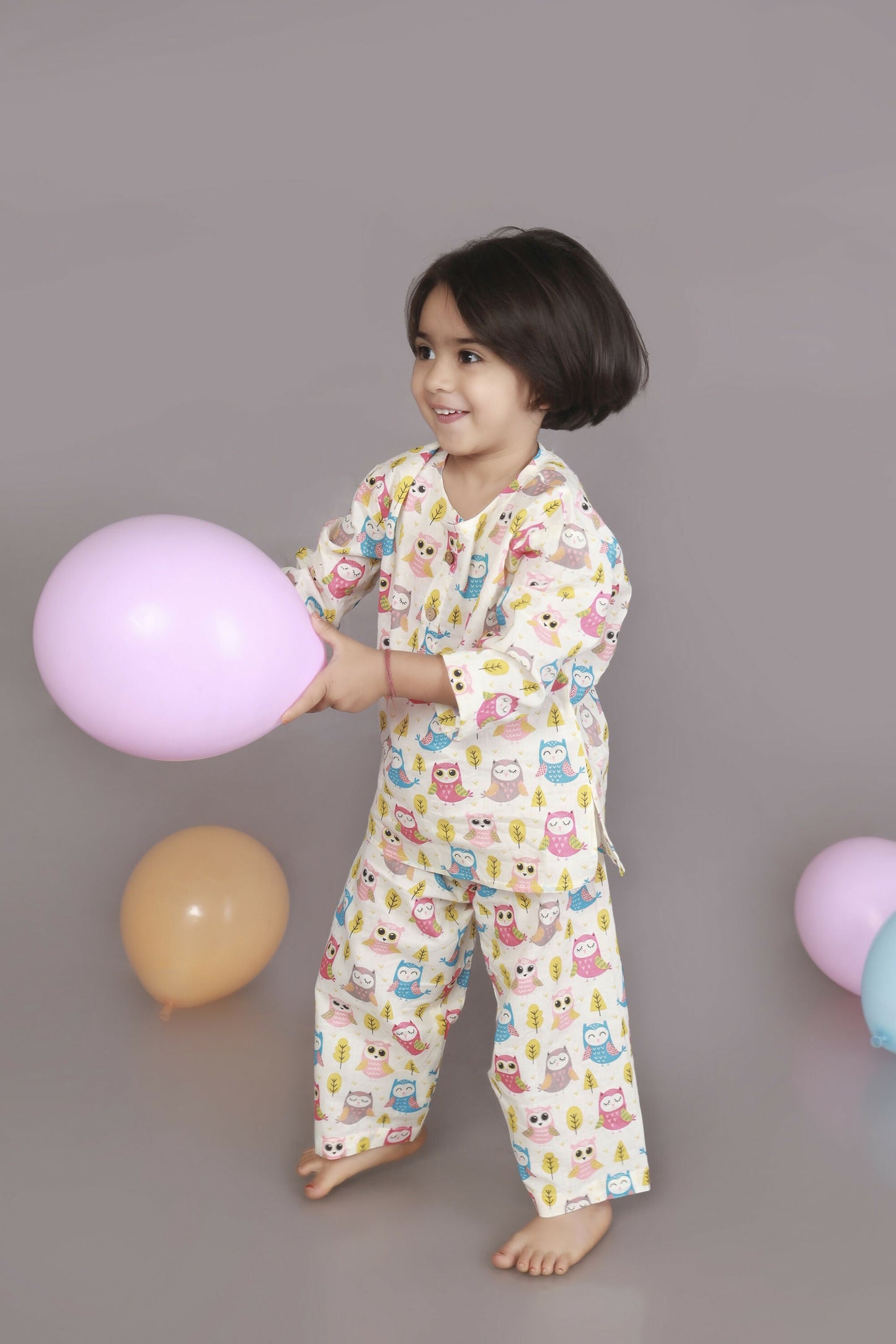 Breathables Wine Cotton Camel Print Night Suit For Kids