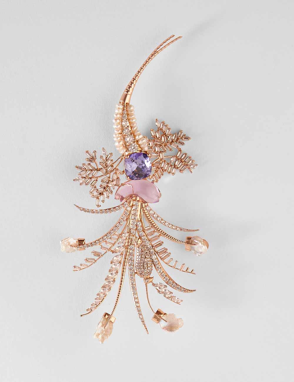 Le Sunset Palm Brooch in Tanzanite
