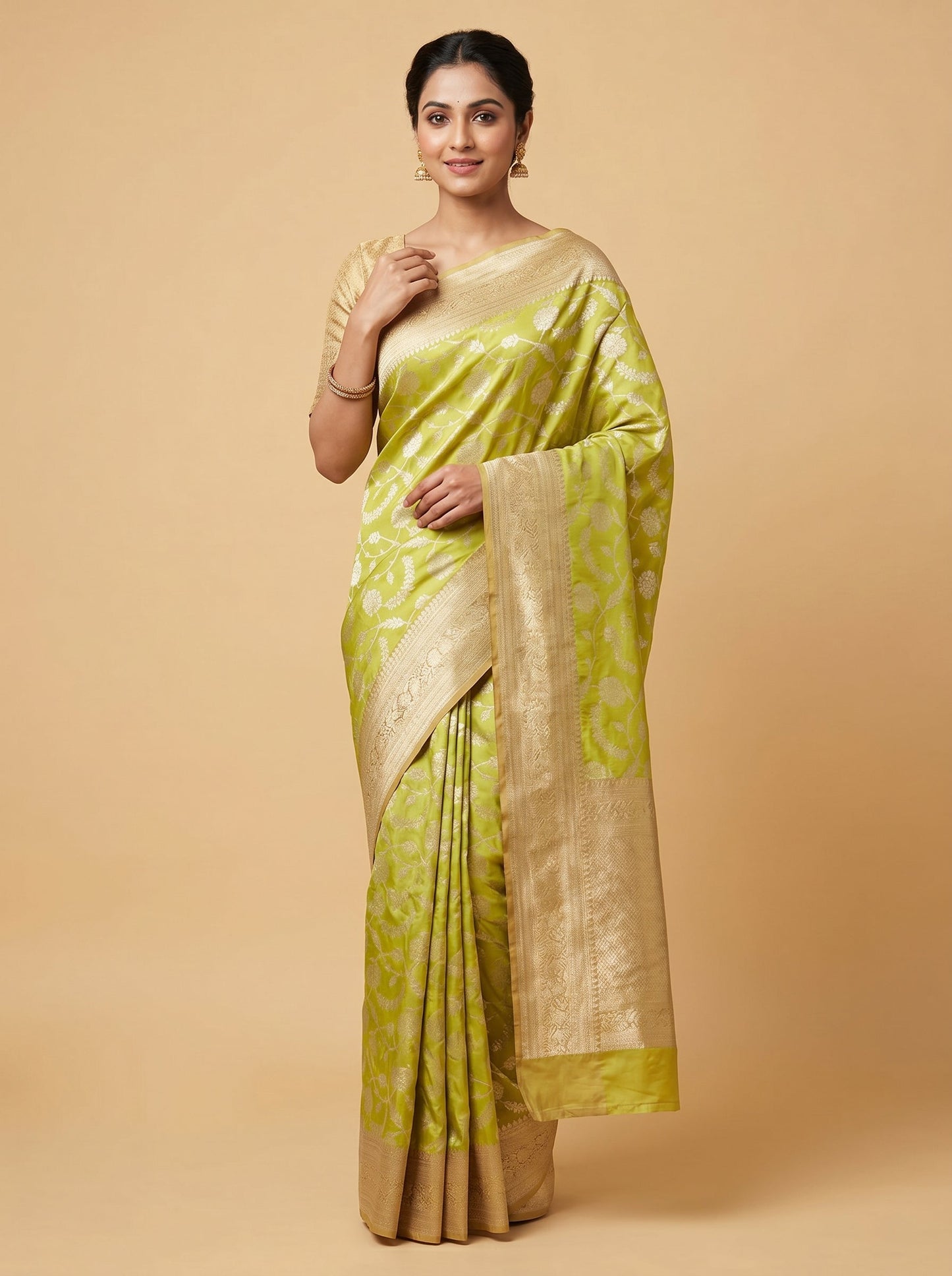 Parrot Green Bright Handloom Saree