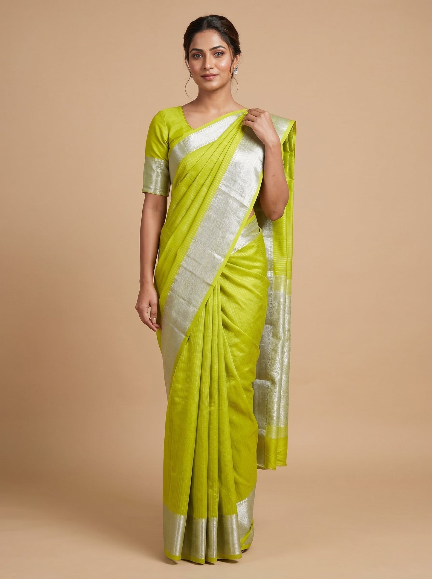 Parrot green handloom saree with zari weave