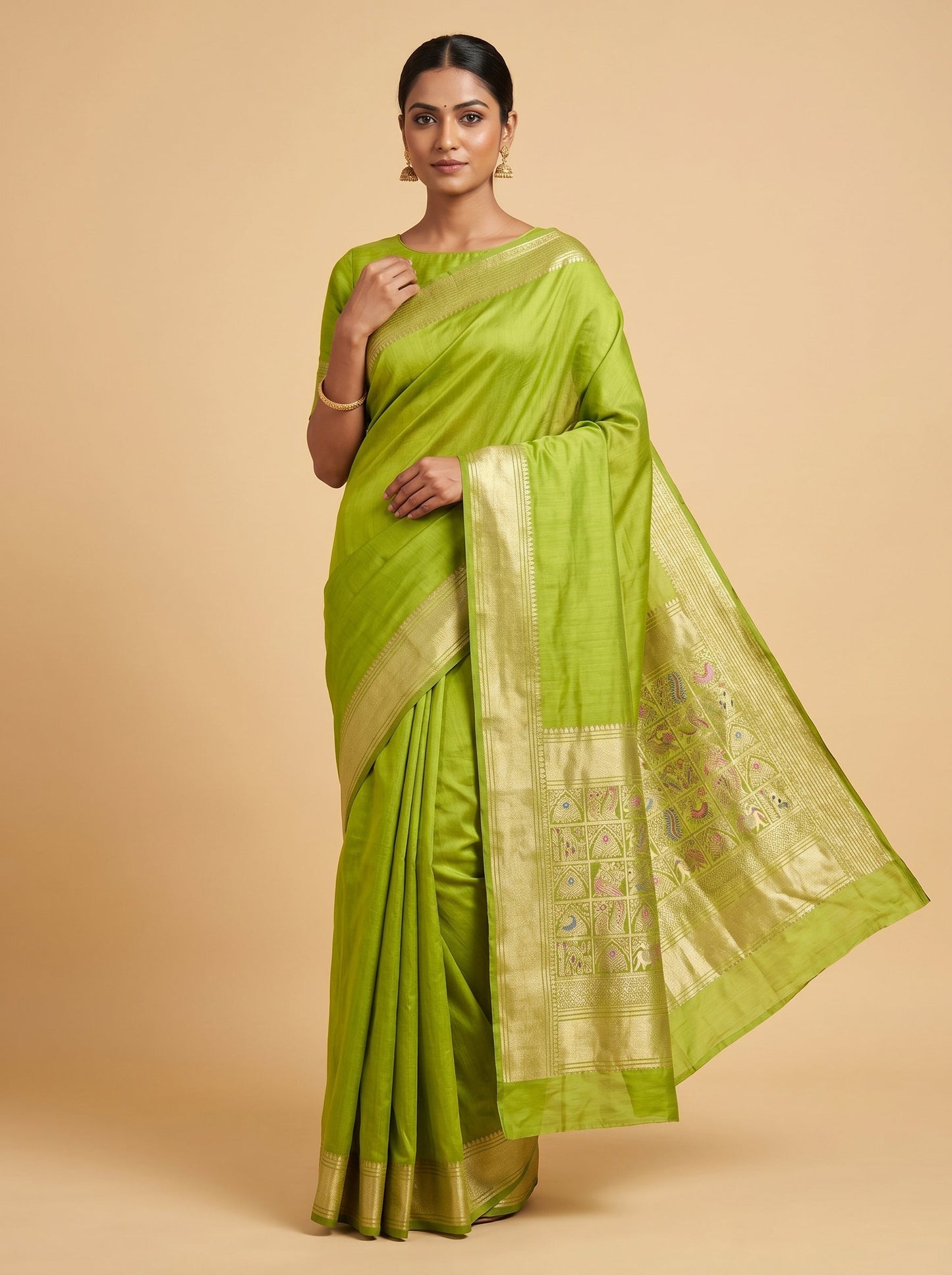 Parrot Green Tropical Weave Handloom Saree