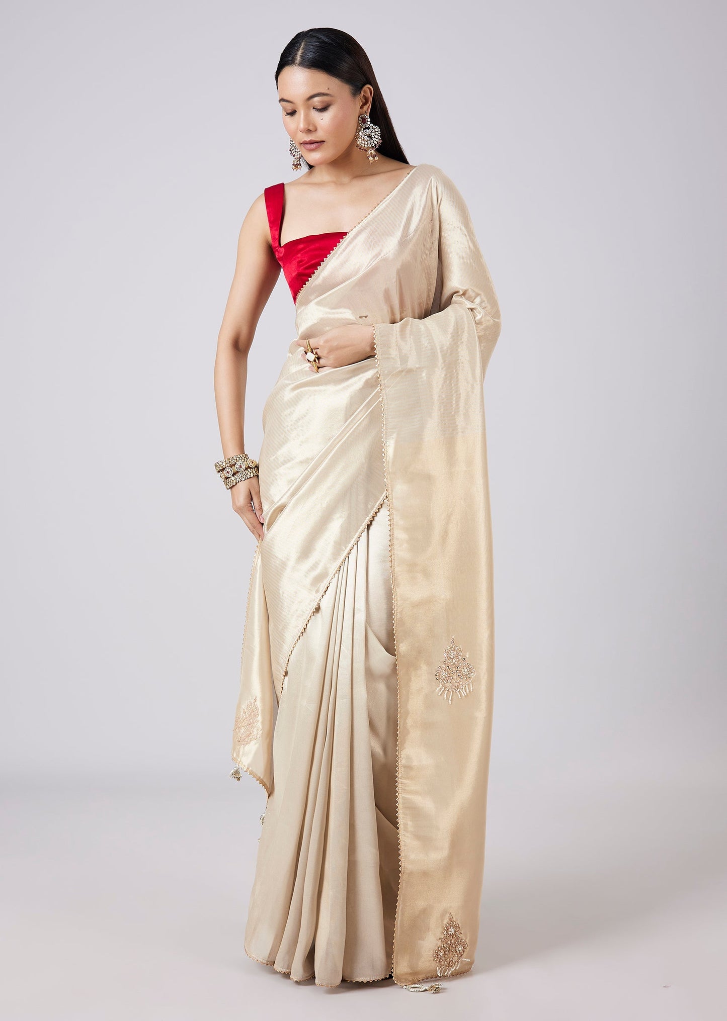 Pastel Cream Saree with Blouse
