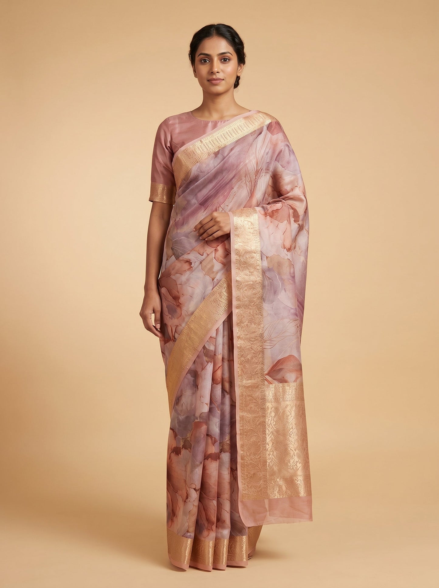 Peach Apricot Loom Glow Handloom Saree
