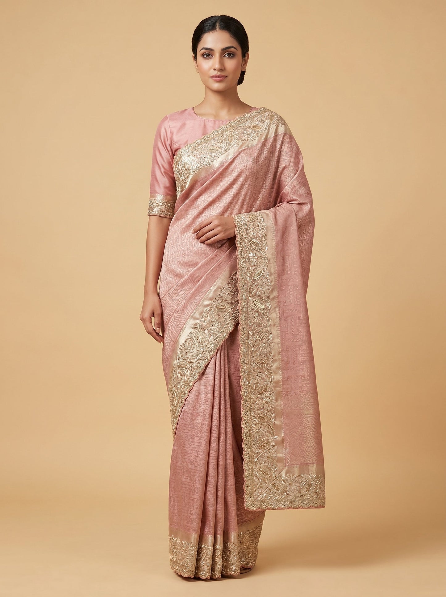 Peach Blush Embroidered Saree