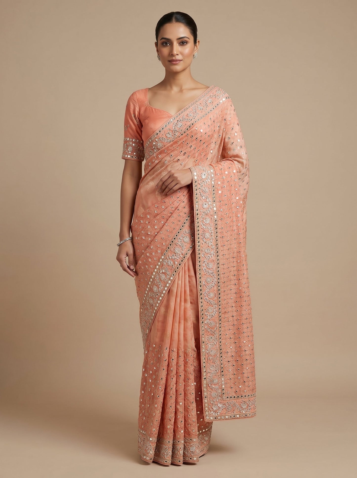Peach Cream Harmony Saree