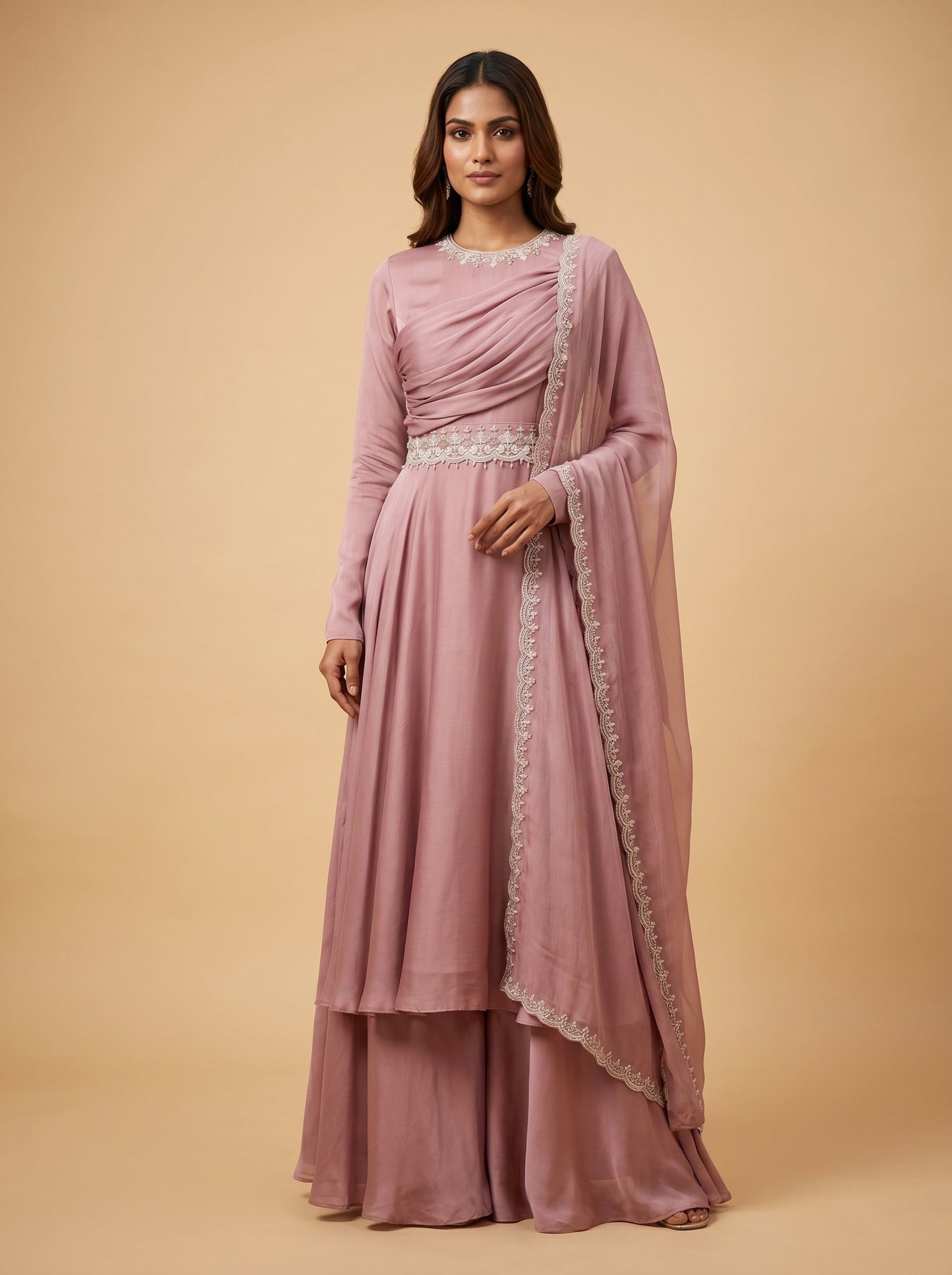 Peach Designer Palazzo Set Suit