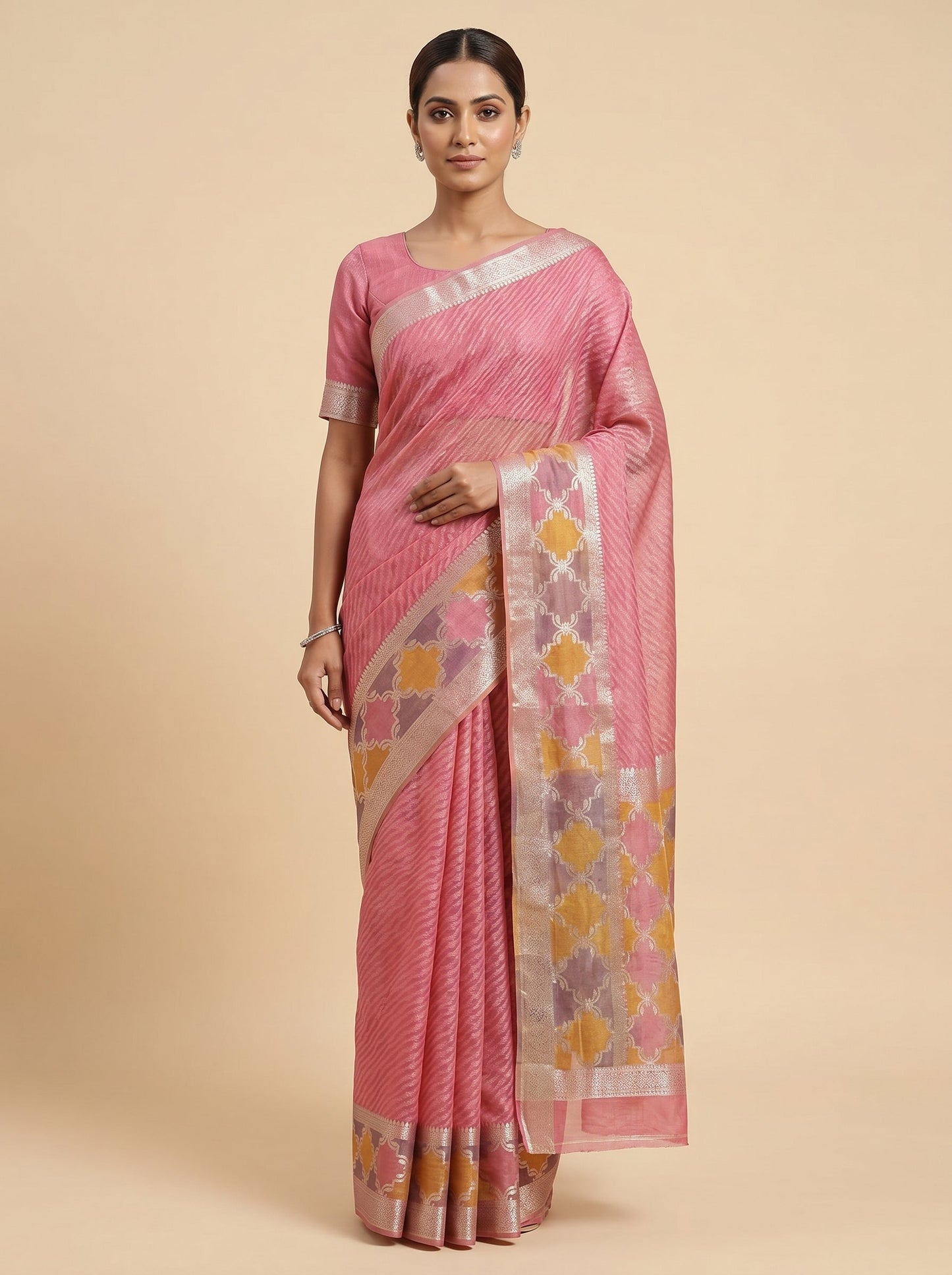 Peach Elegant Drift Handloom Saree