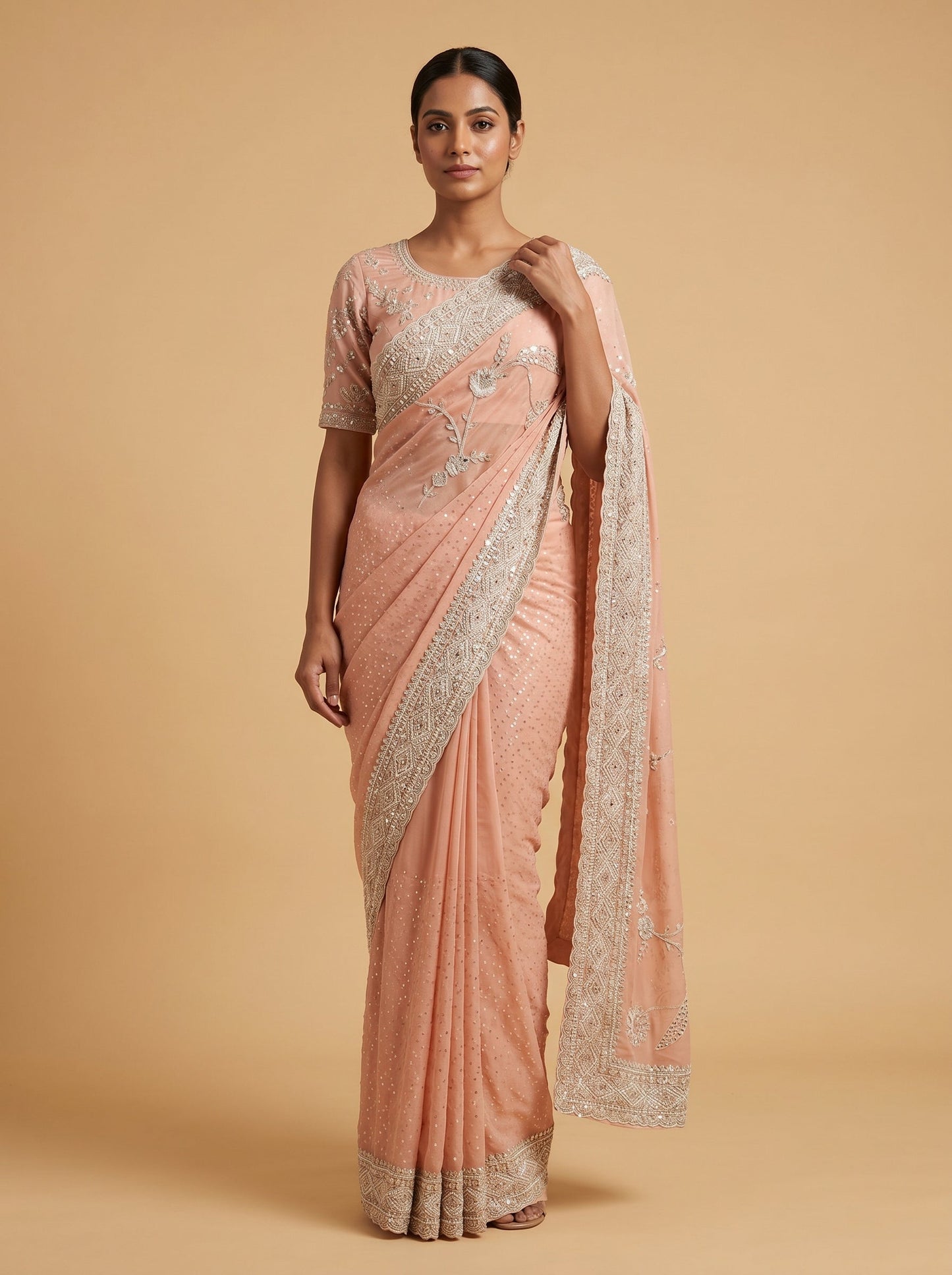 Peach Gentle Radiance Stitch Saree
