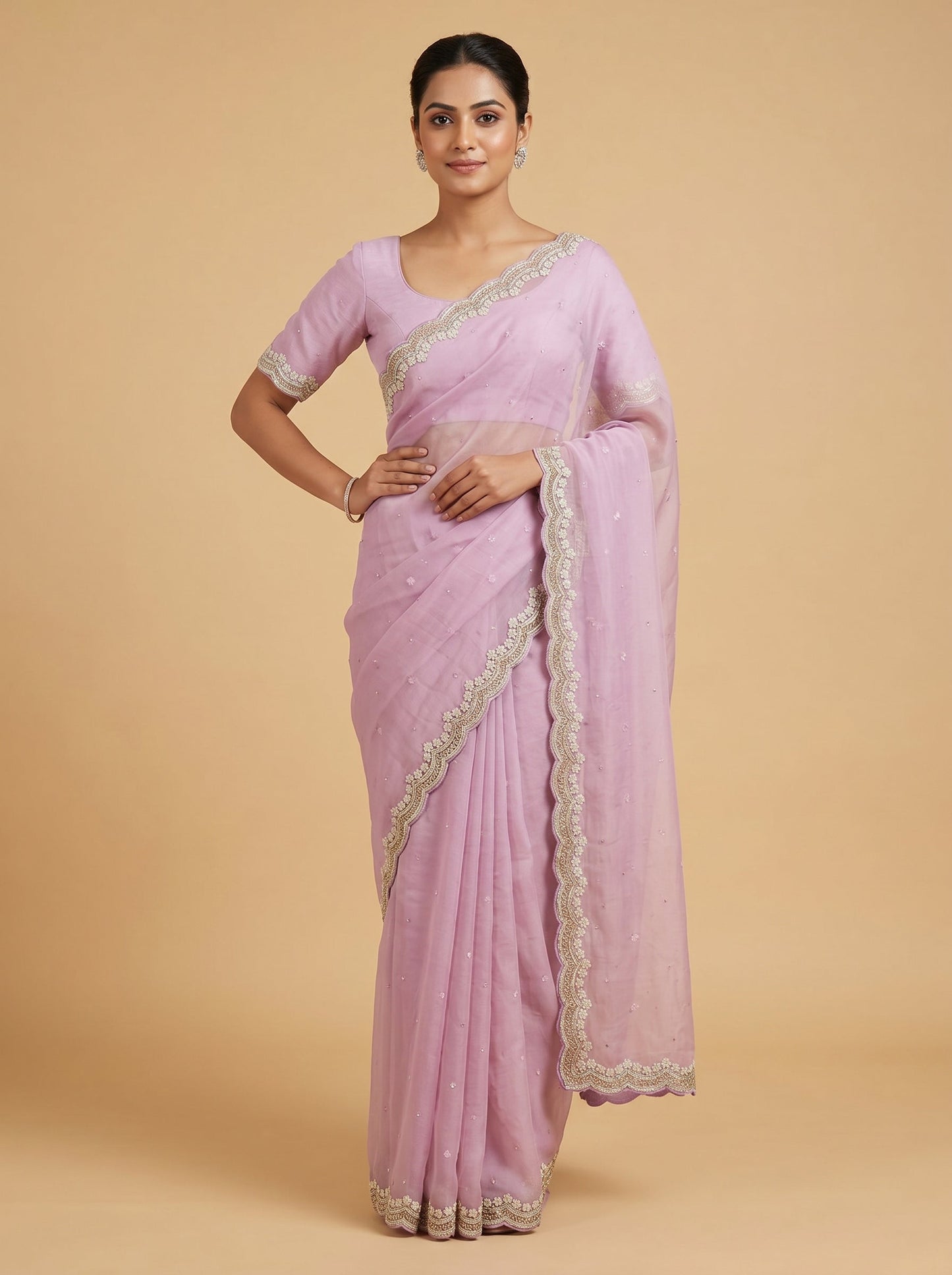 Peach Light Detail Embroidered Saree