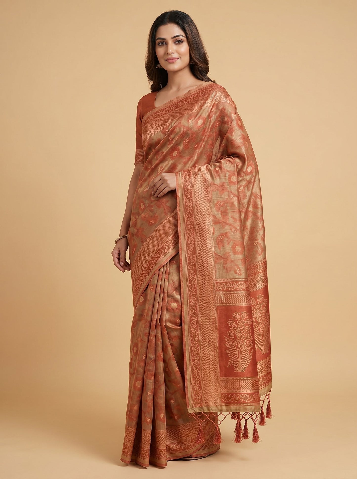 Peach Light Weave Handloom Saree