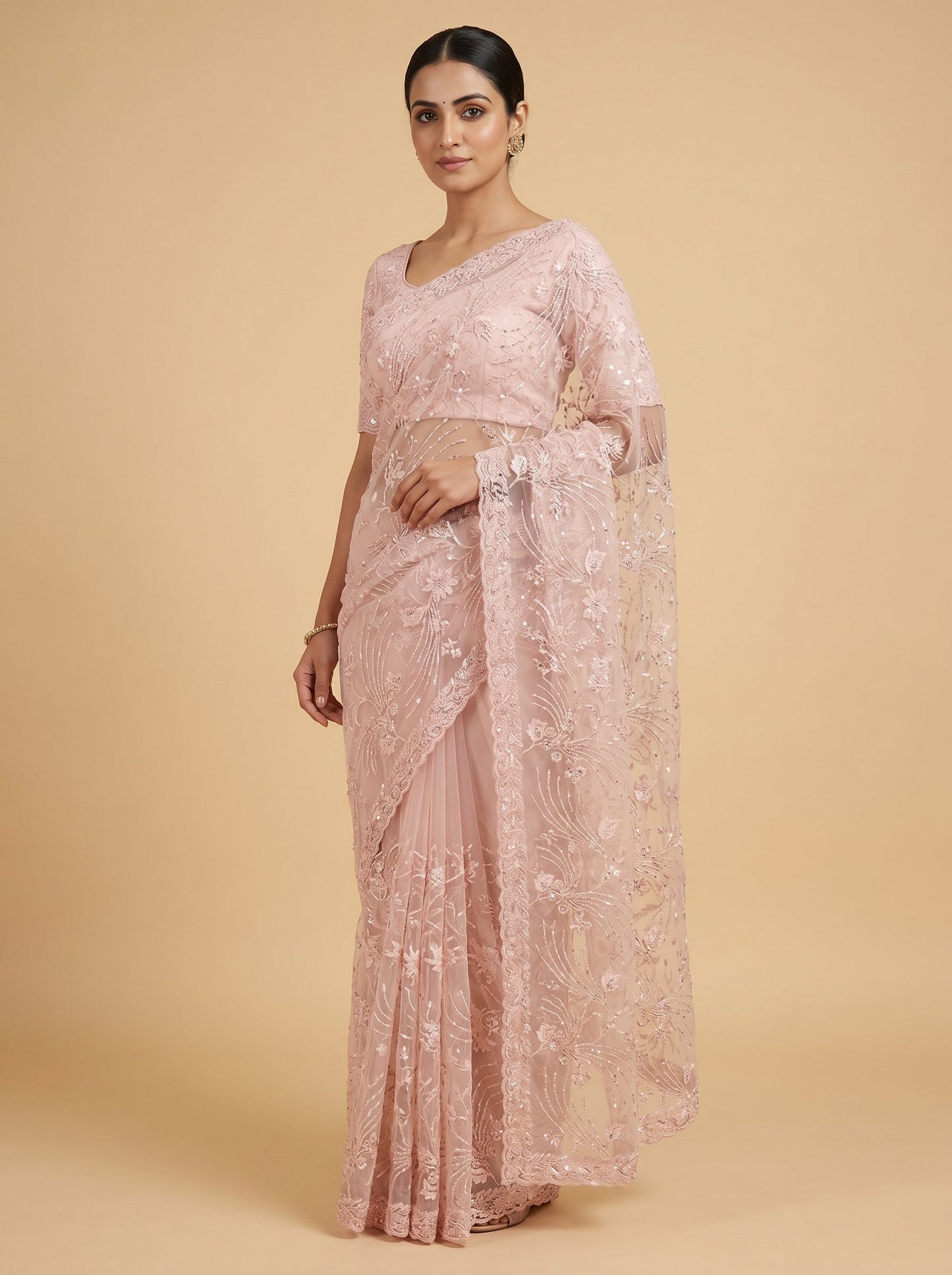 Peach Pastel Dream Embroidered Saree