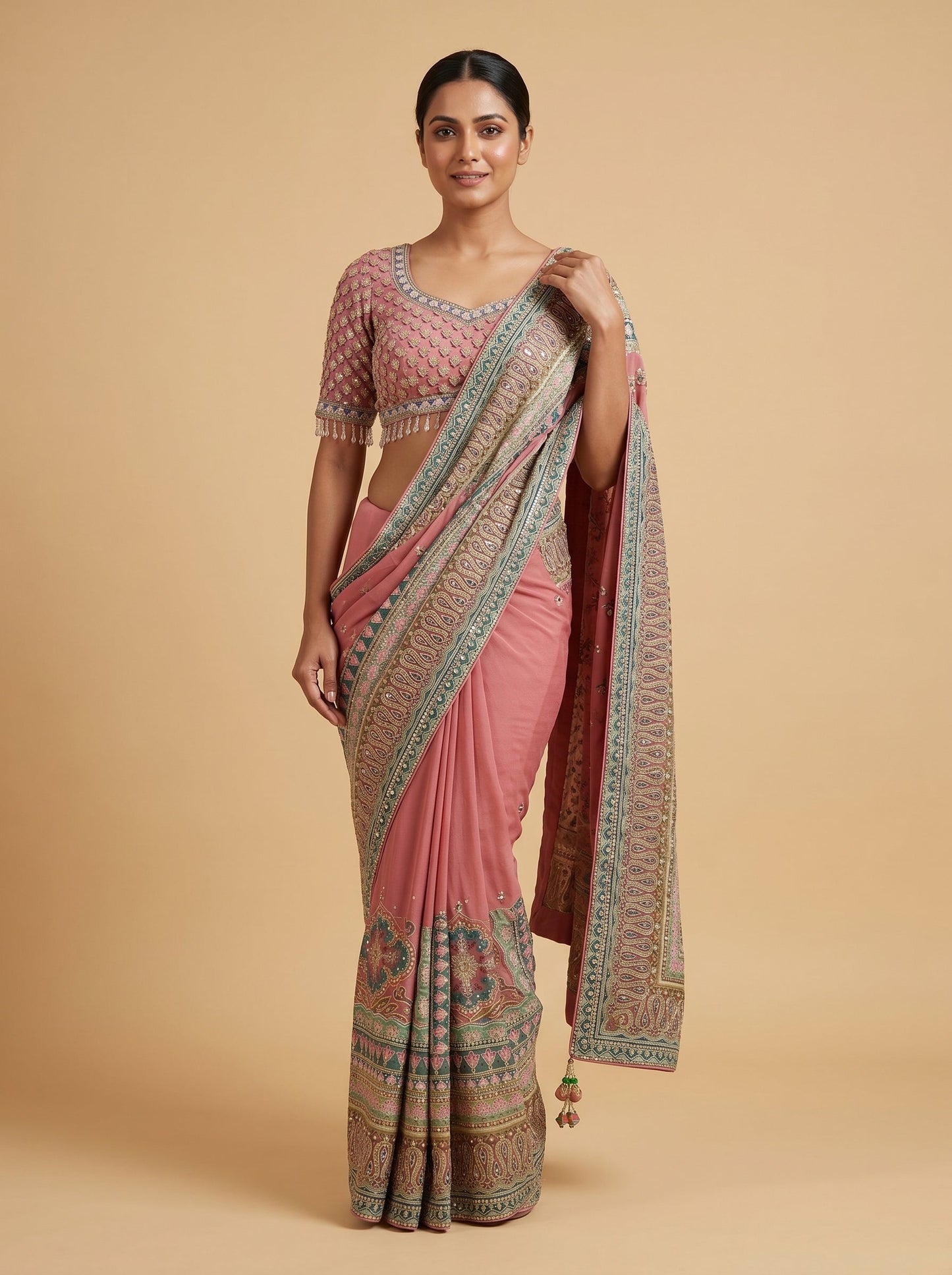 Peach Soft Glow Embroidered Saree
