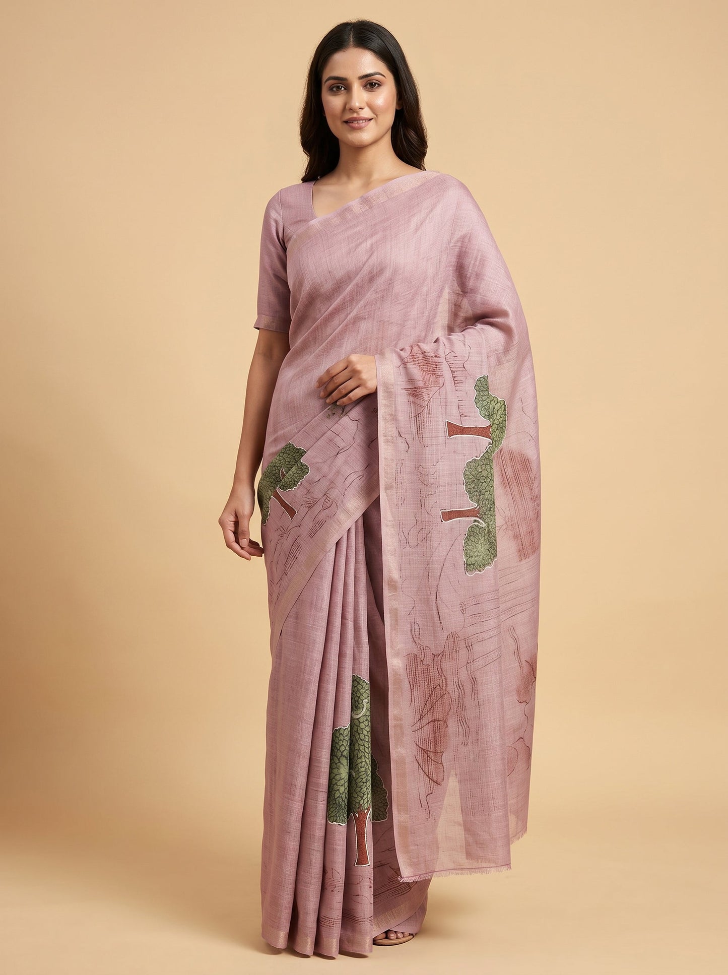 Peach Soft Print Saree