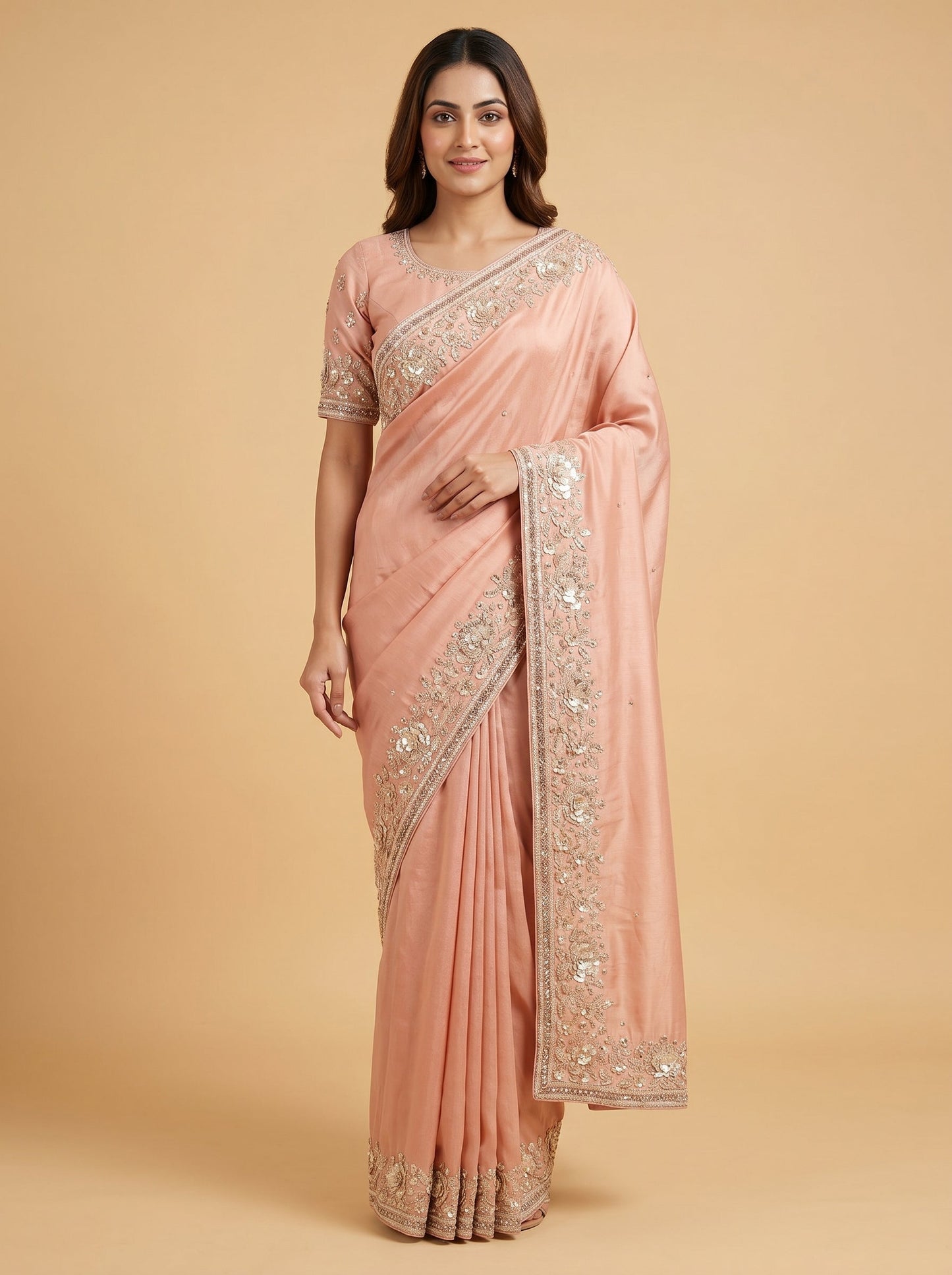 Peach Light Glow Embroidered Saree
