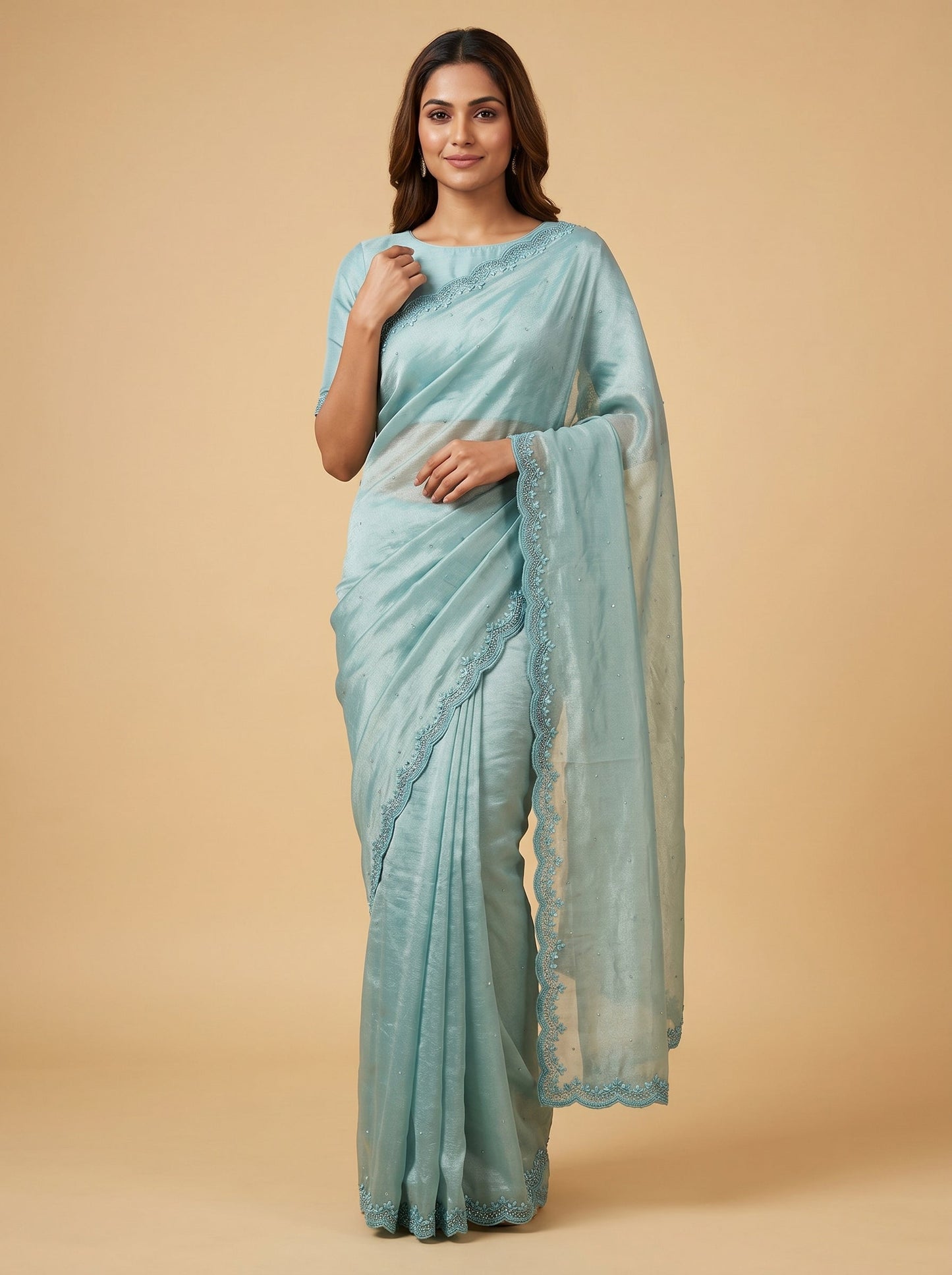 Peacock Blue Royal Plume Embroidered Saree