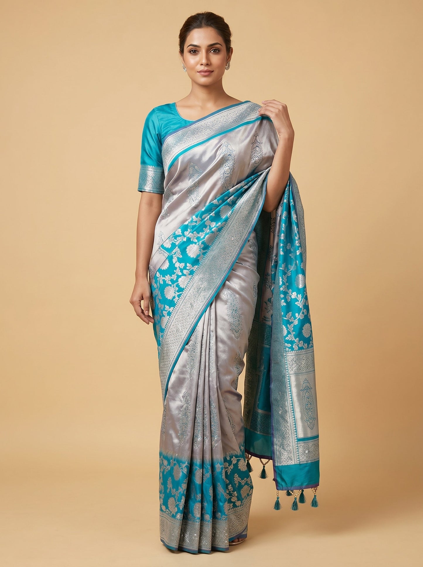 Peacock Green Regal Feather Embroidered Saree